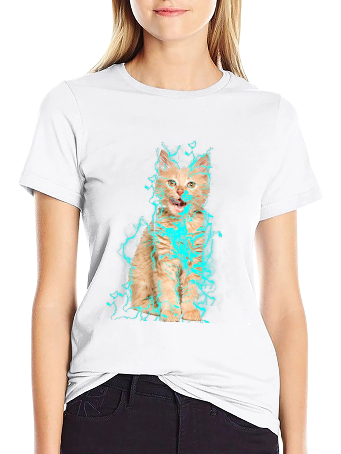 Electric Cat Graphic T-Shirt - Black Cotton Tee