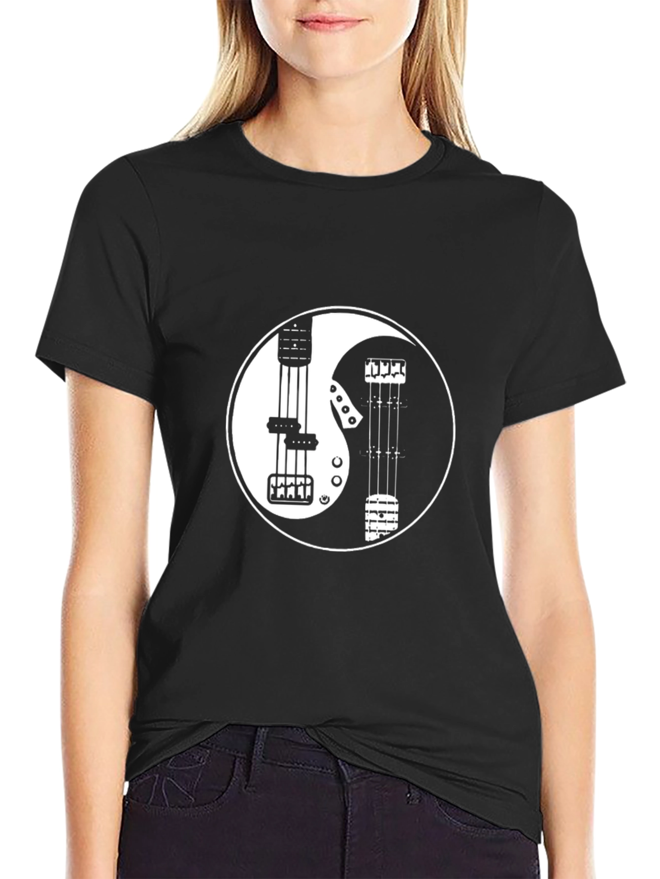 Yin Yang Guitar T-Shirt - Black Cotton Blend