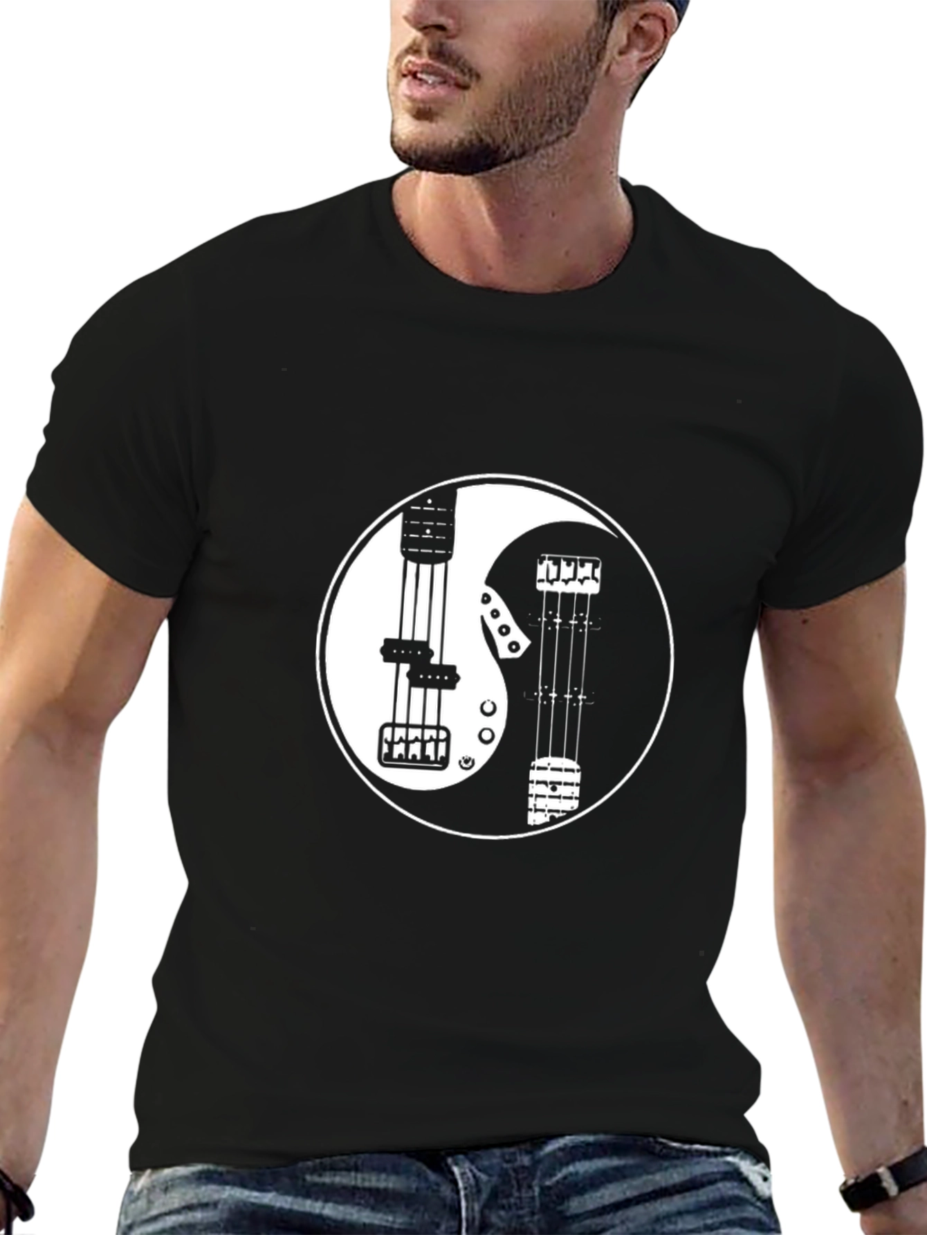 Yin Yang Guitar T-Shirt - Black Cotton Blend