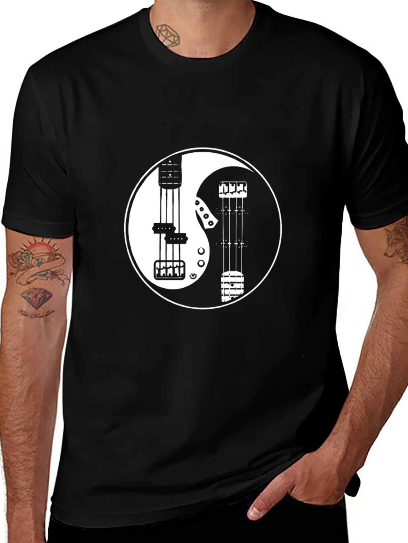 Yin Yang Guitar T-Shirt - Black Cotton Blend