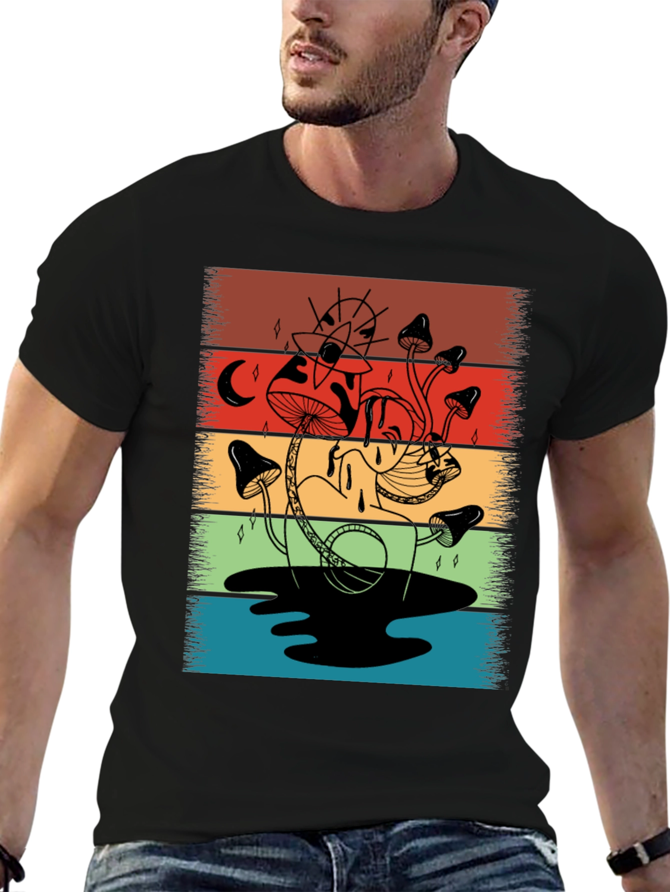 Retro Mushroom Graphic T-Shirt - Psychedelic Style