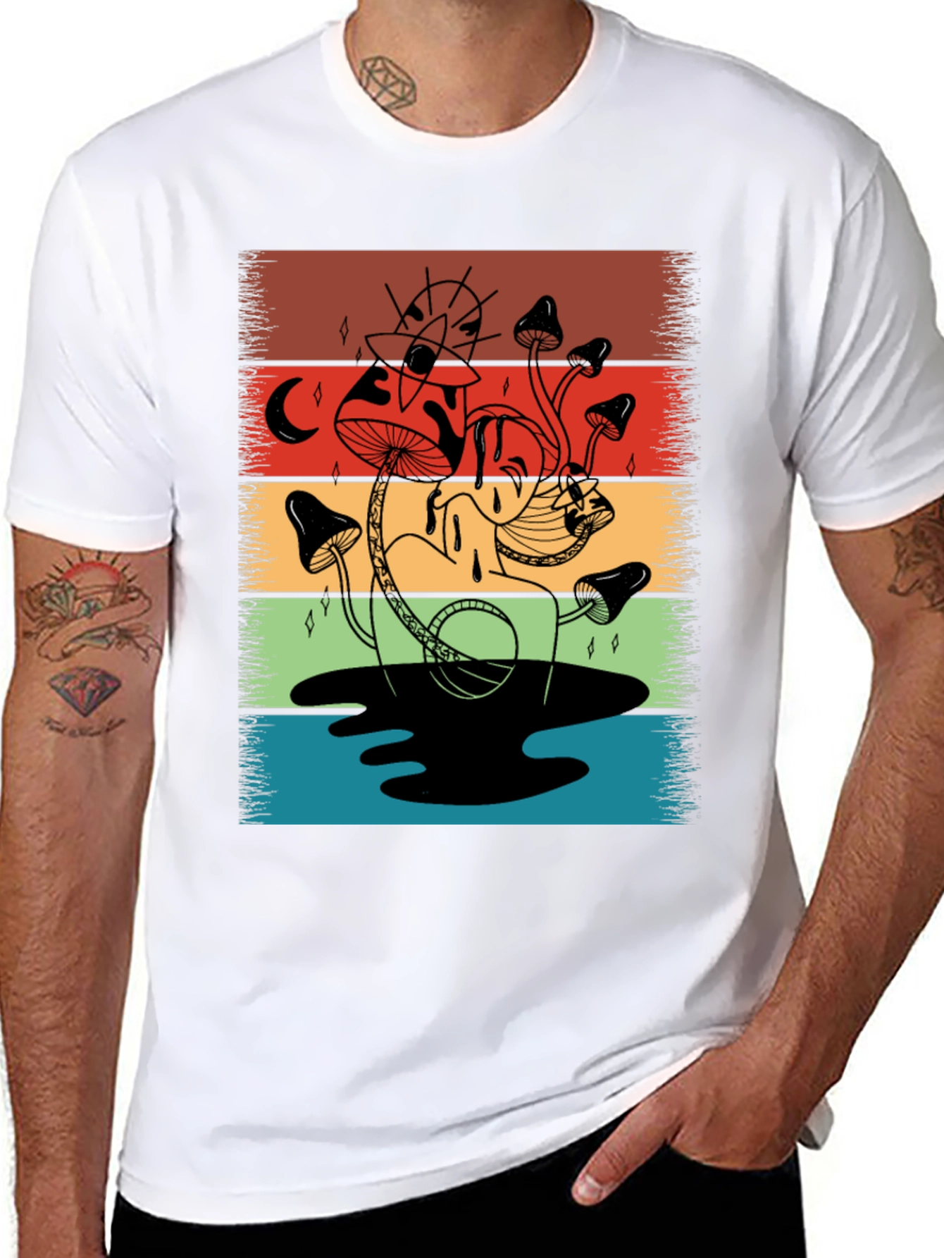 Retro Mushroom Graphic T-Shirt - Psychedelic Style