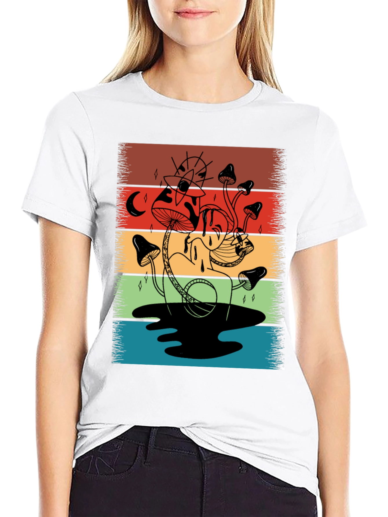 Retro Mushroom Graphic T-Shirt - Psychedelic Style