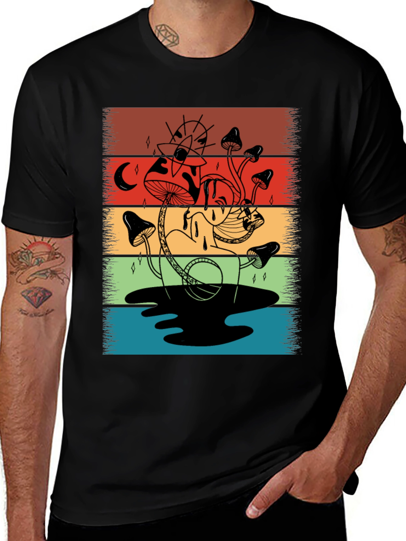Retro Mushroom Graphic T-Shirt - Psychedelic Style