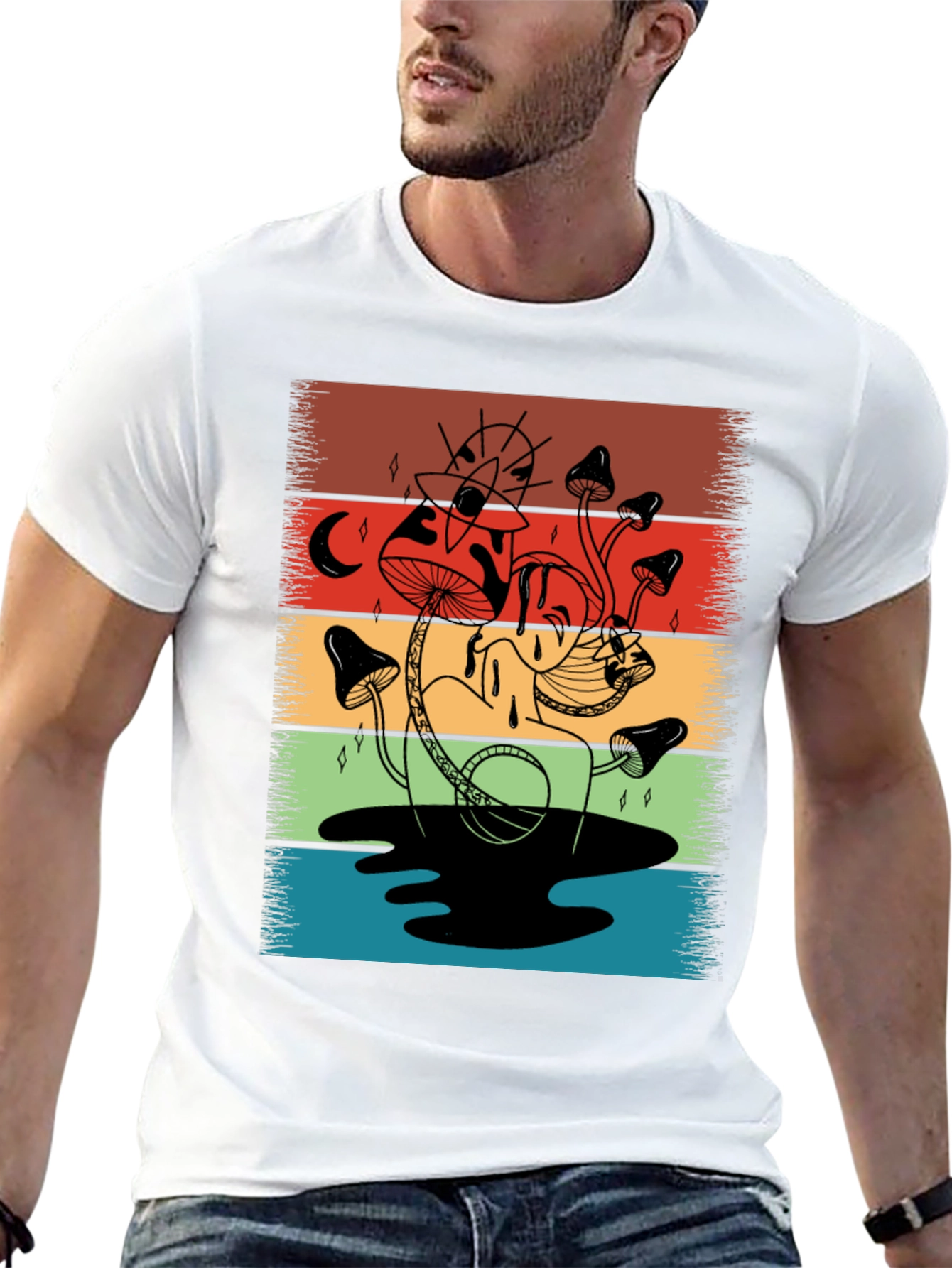 Retro Mushroom Graphic T-Shirt - Psychedelic Style