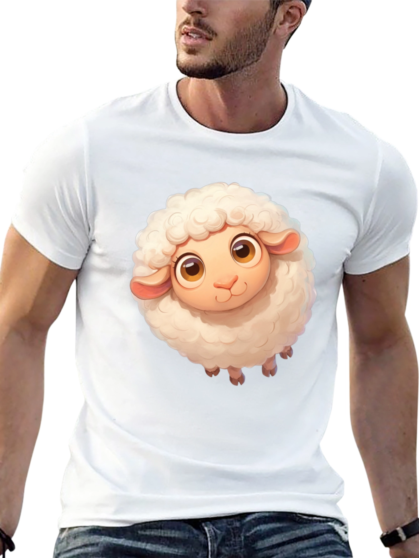 Cute Sheep Graphic Tee - Black Cotton Blend
