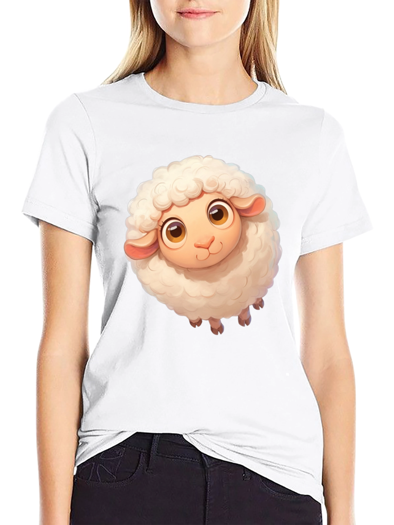 Cute Sheep Graphic Tee - Black Cotton Blend