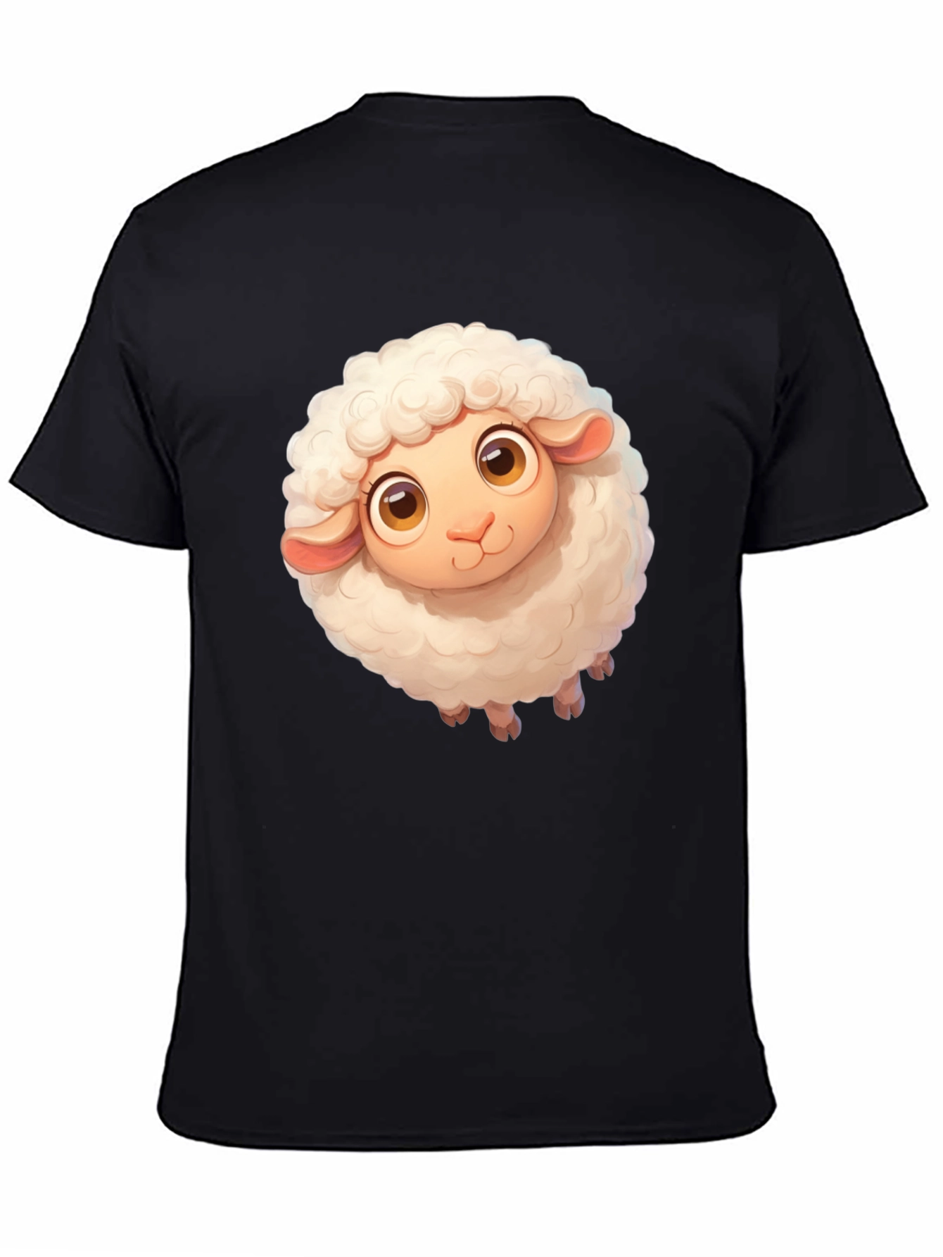 Cute Sheep Graphic Tee - Black Cotton Blend