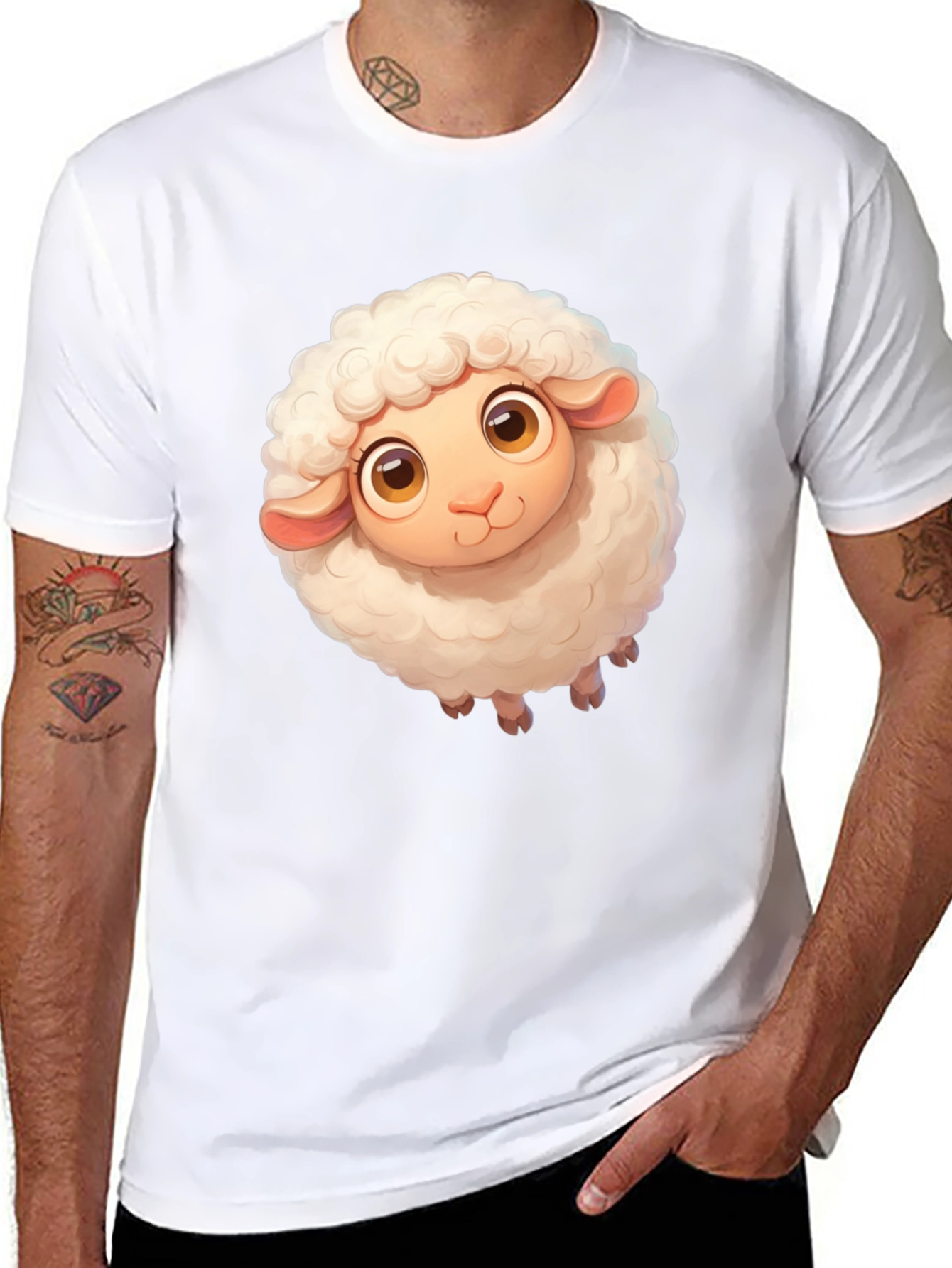 Cute Sheep Graphic Tee - Black Cotton Blend