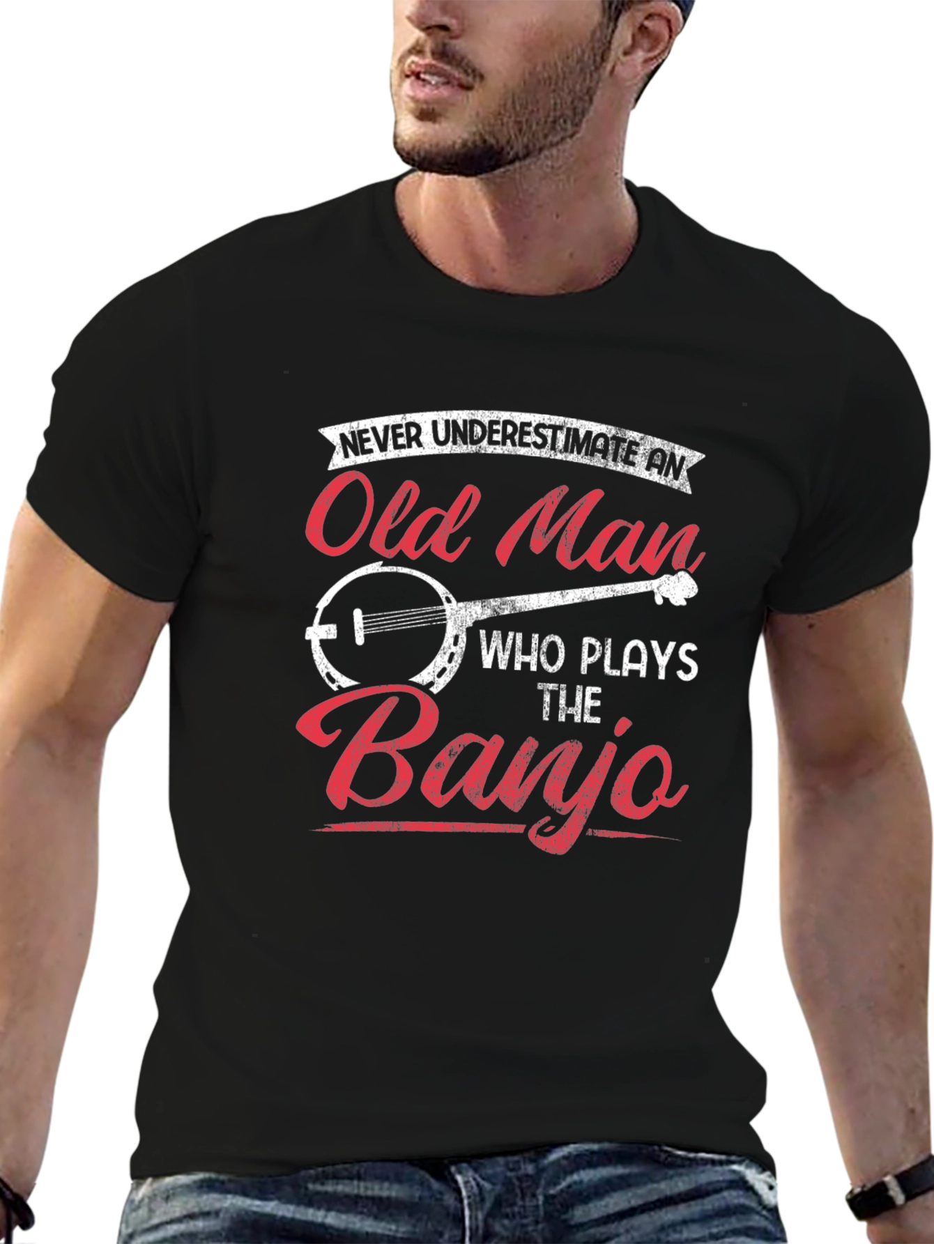 Old Man Banjo T-Shirt - Musician Novelty Tee