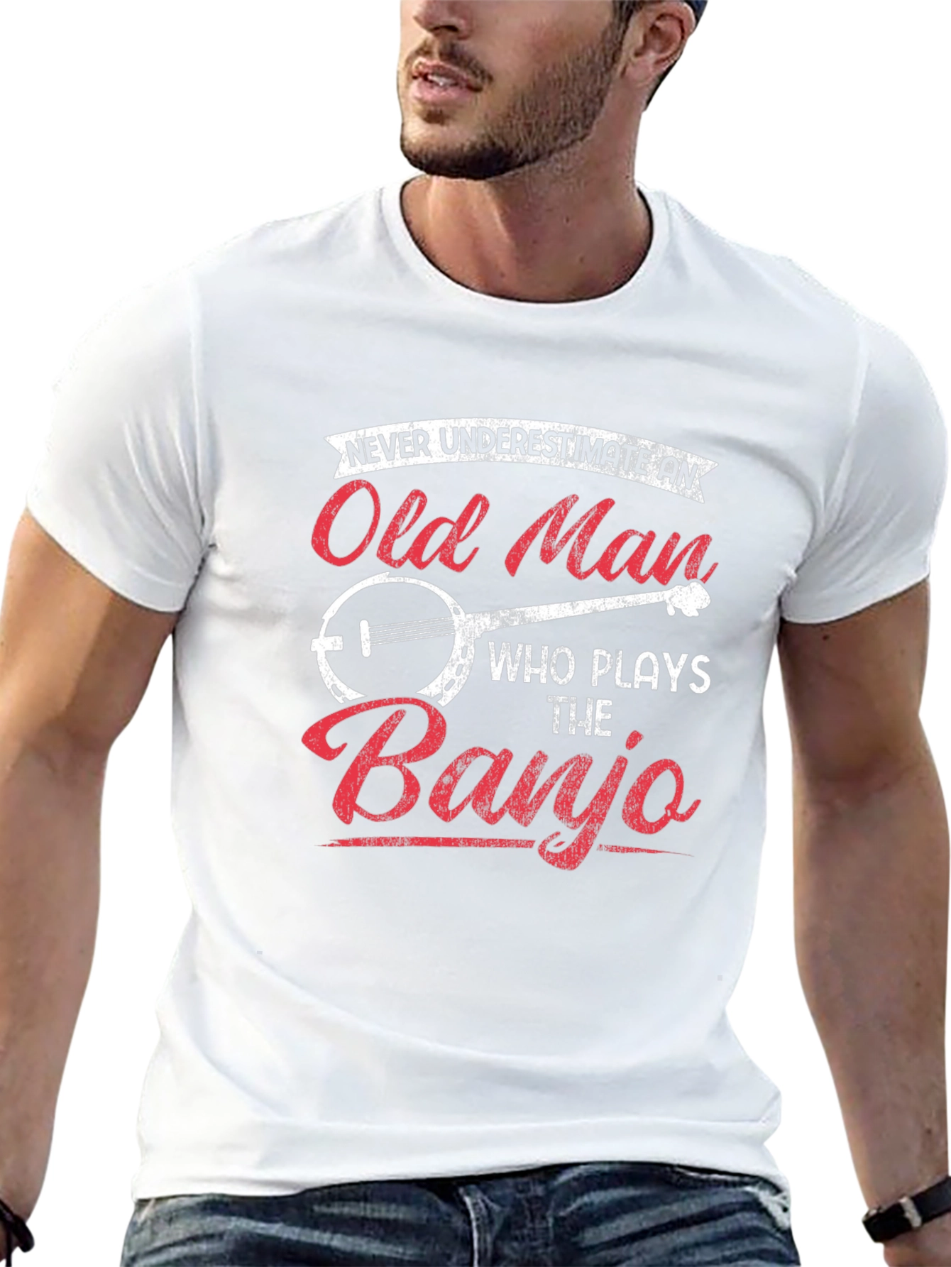 Old Man Banjo T-Shirt - Musician Novelty Tee