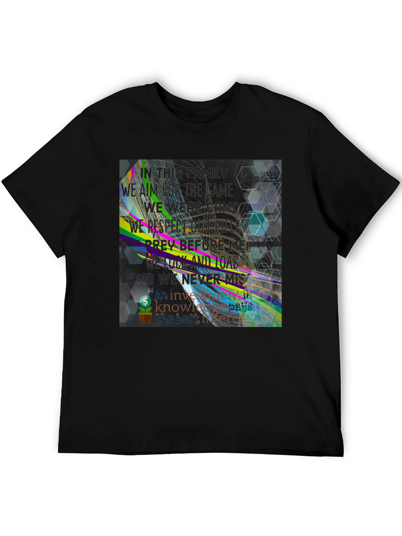 Abstract Geometric Graphic Print Black T-Shirt
