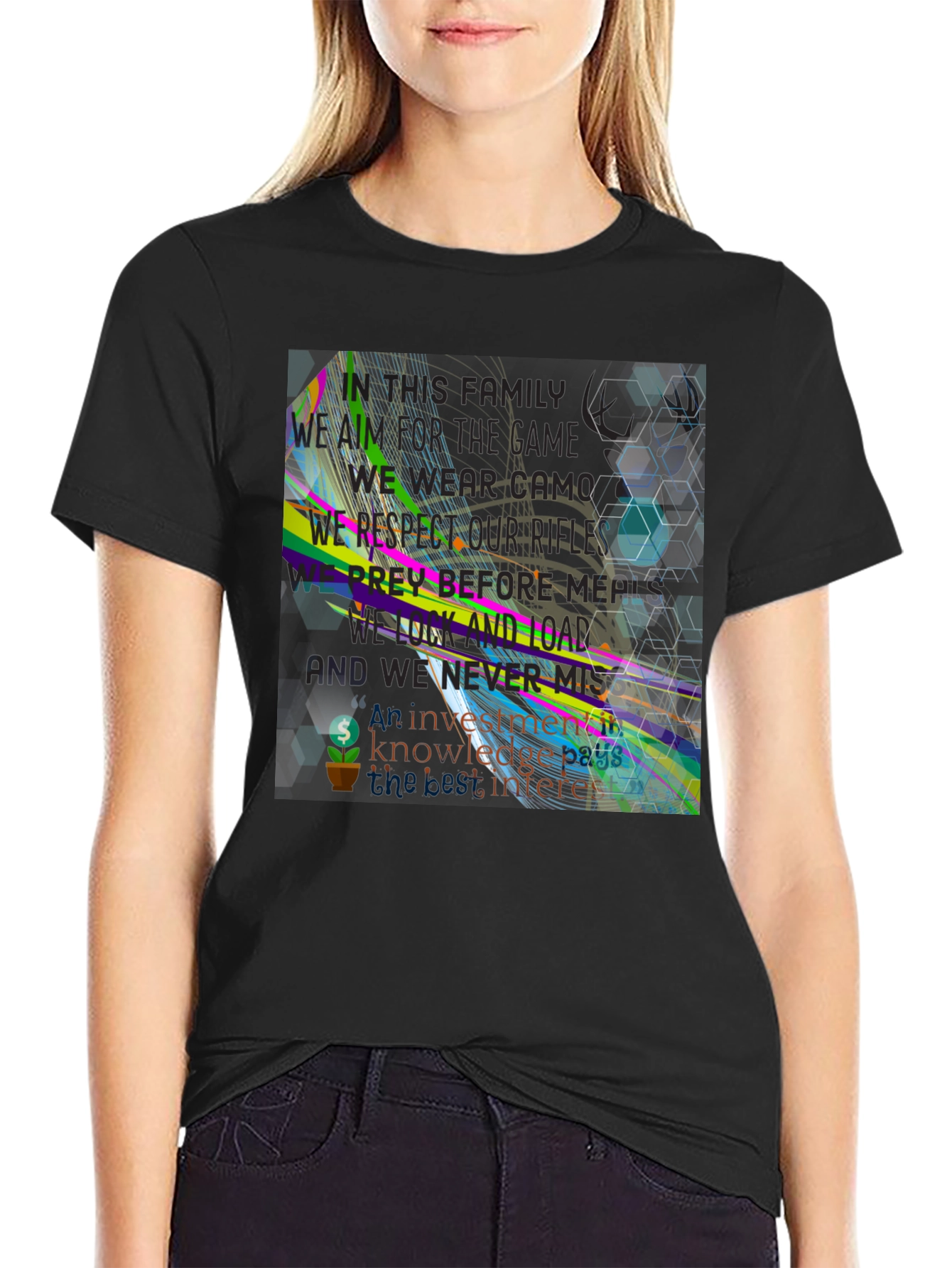 Abstract Geometric Graphic Print Black T-Shirt