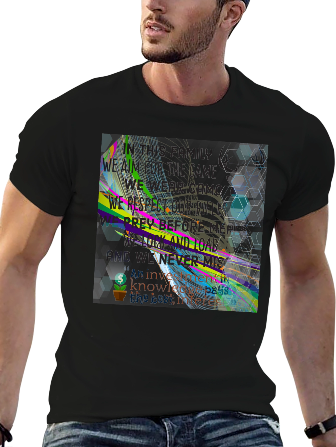 Abstract Geometric Graphic Print Black T-Shirt