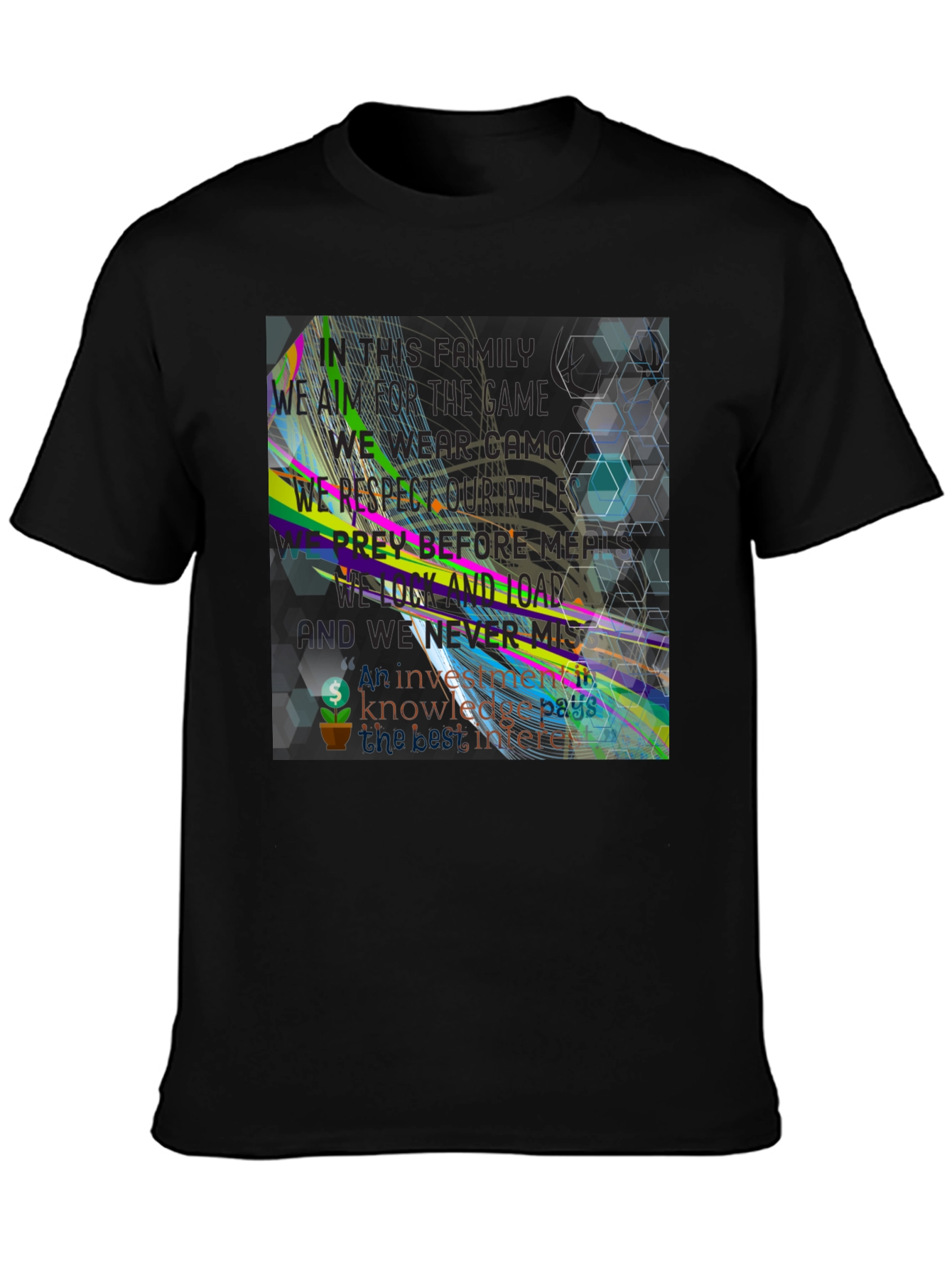 Abstract Geometric Graphic Print Black T-Shirt