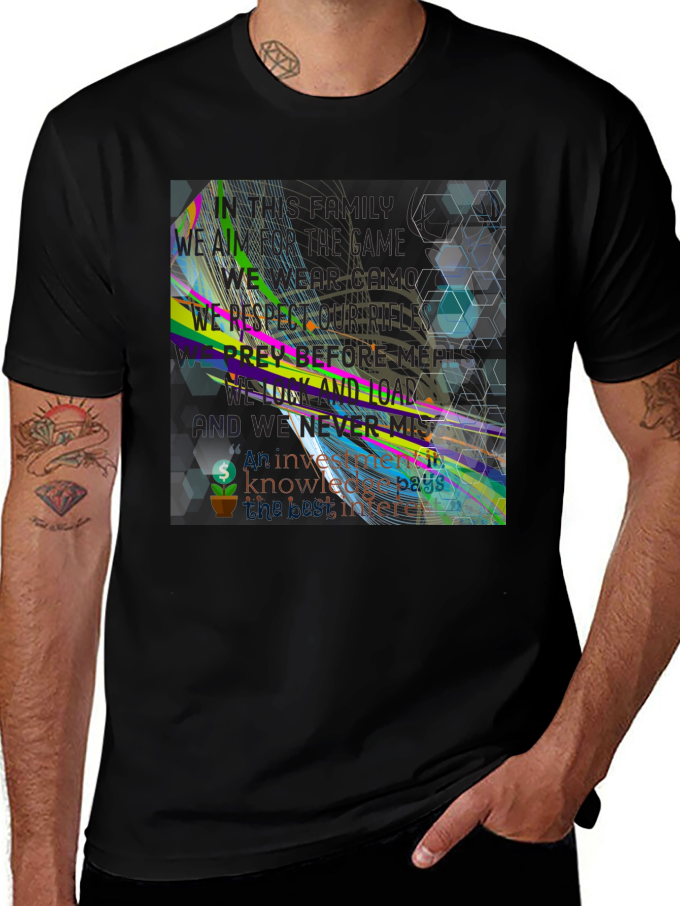 Abstract Geometric Graphic Print Black T-Shirt