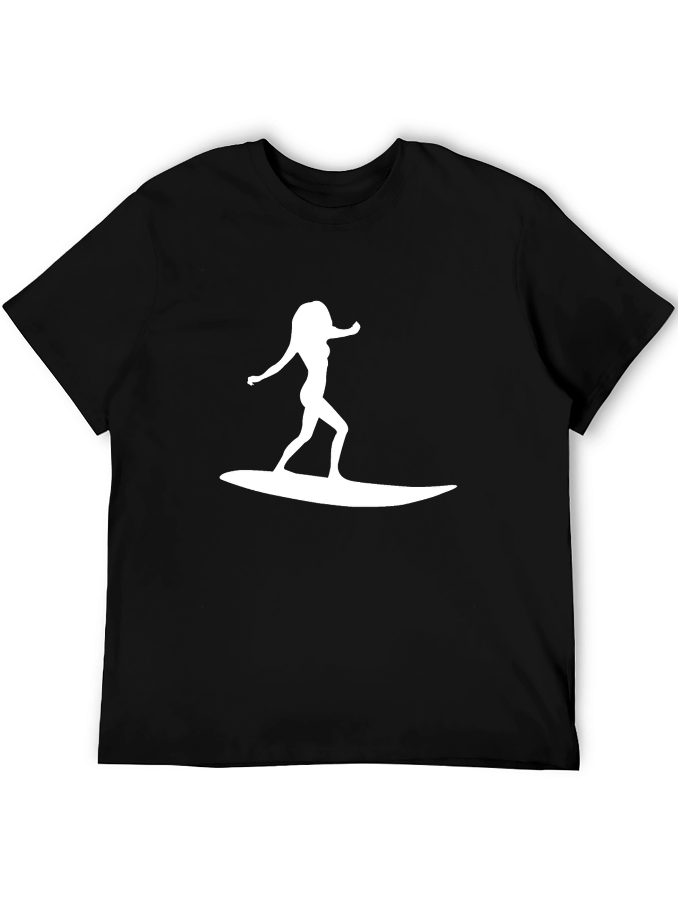Surfer Girl Tee - Black Cotton Graphic T-Shirt