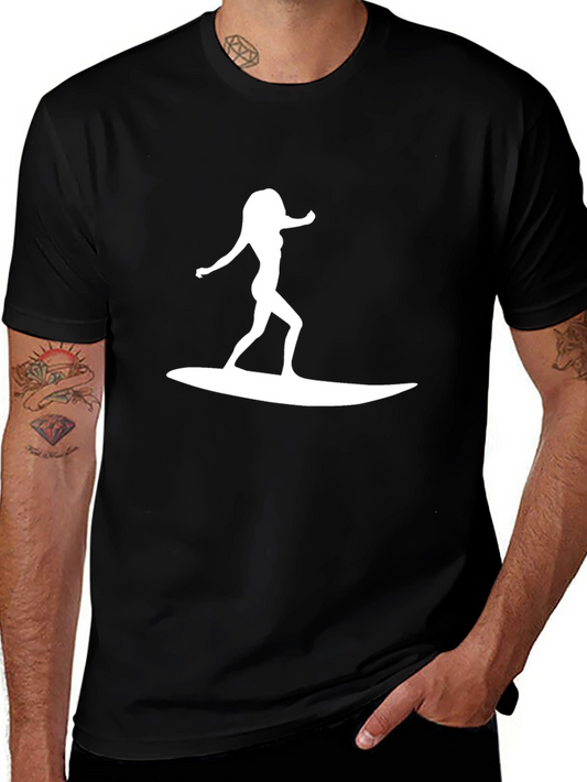 Surfer Girl Tee - Black Cotton Graphic T-Shirt