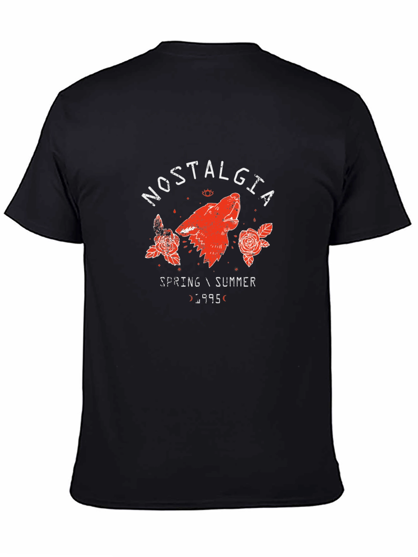 Nostalgia Wolf Graphic Print Black T-Shirt