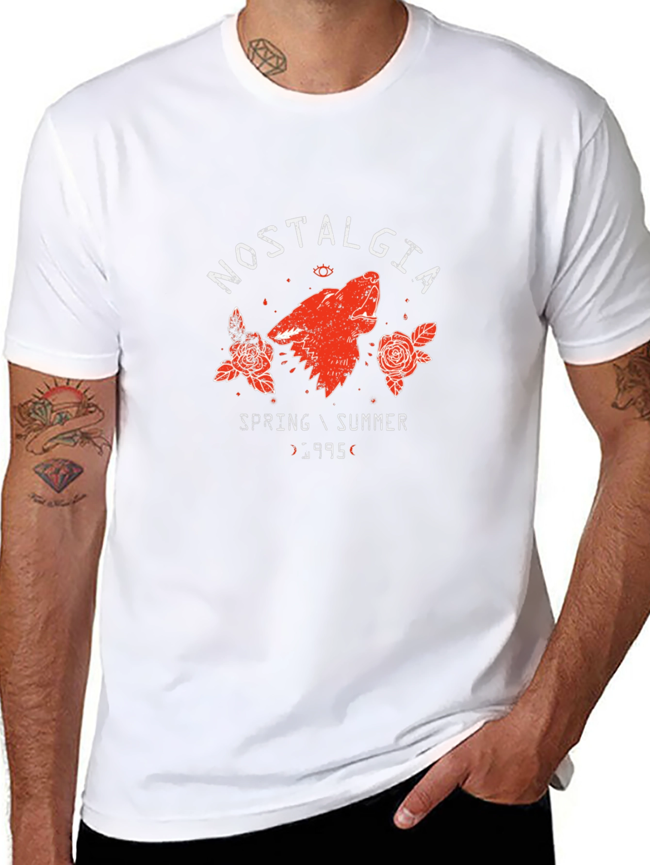 Nostalgia Wolf Graphic Print Black T-Shirt