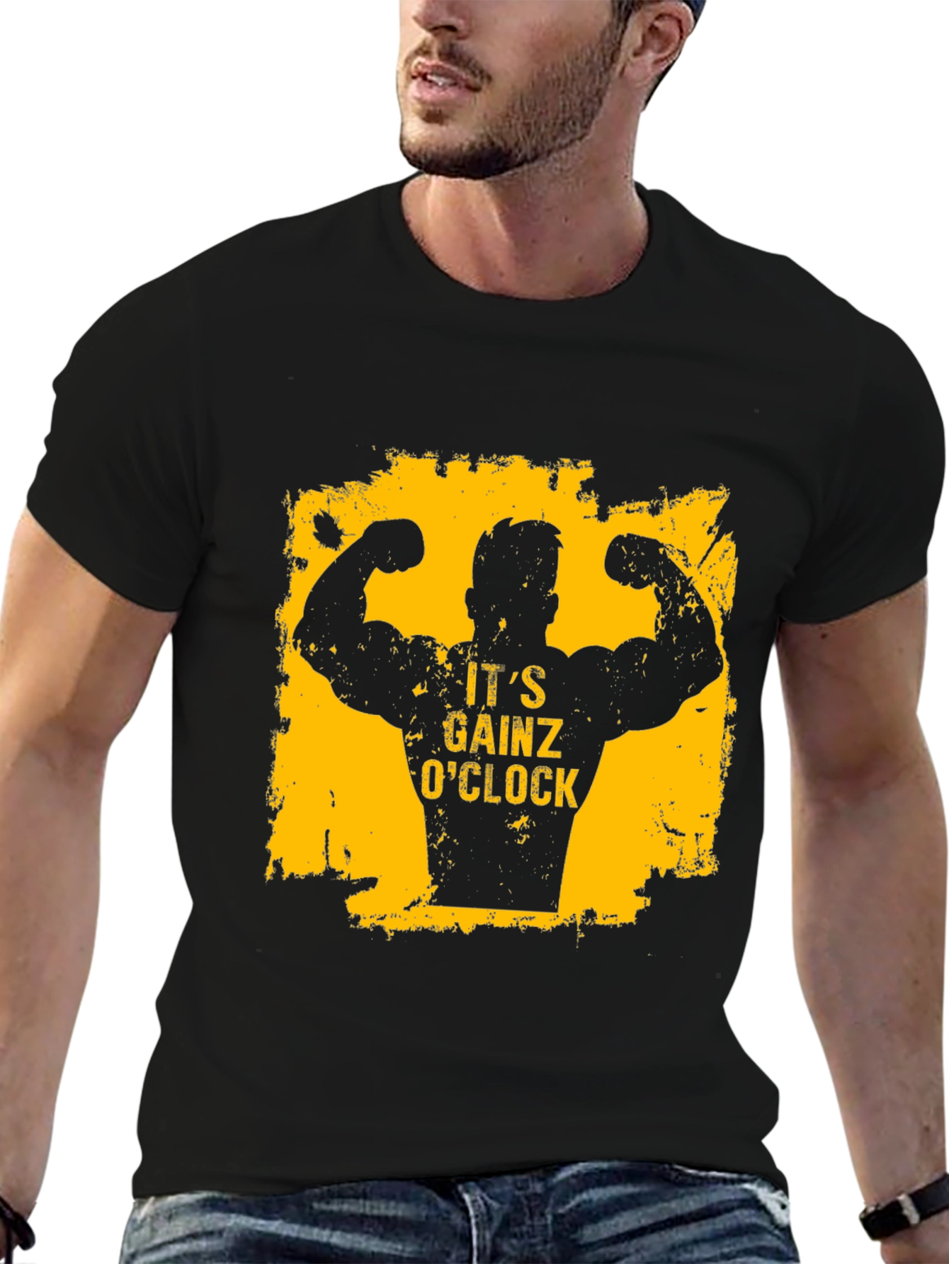 Its Gainz OClock Mens Black T-Shirt
