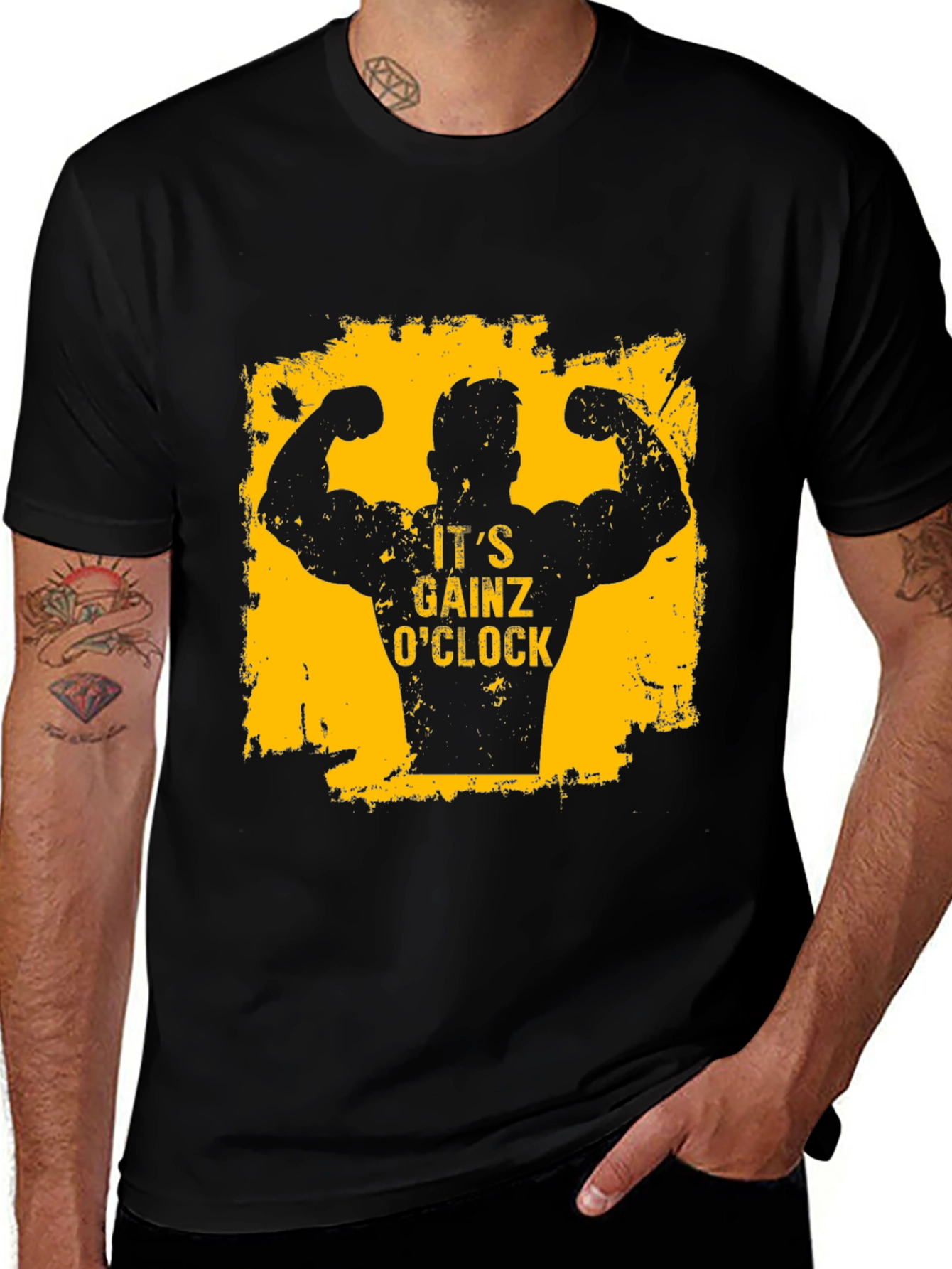 Its Gainz OClock Mens Black T-Shirt