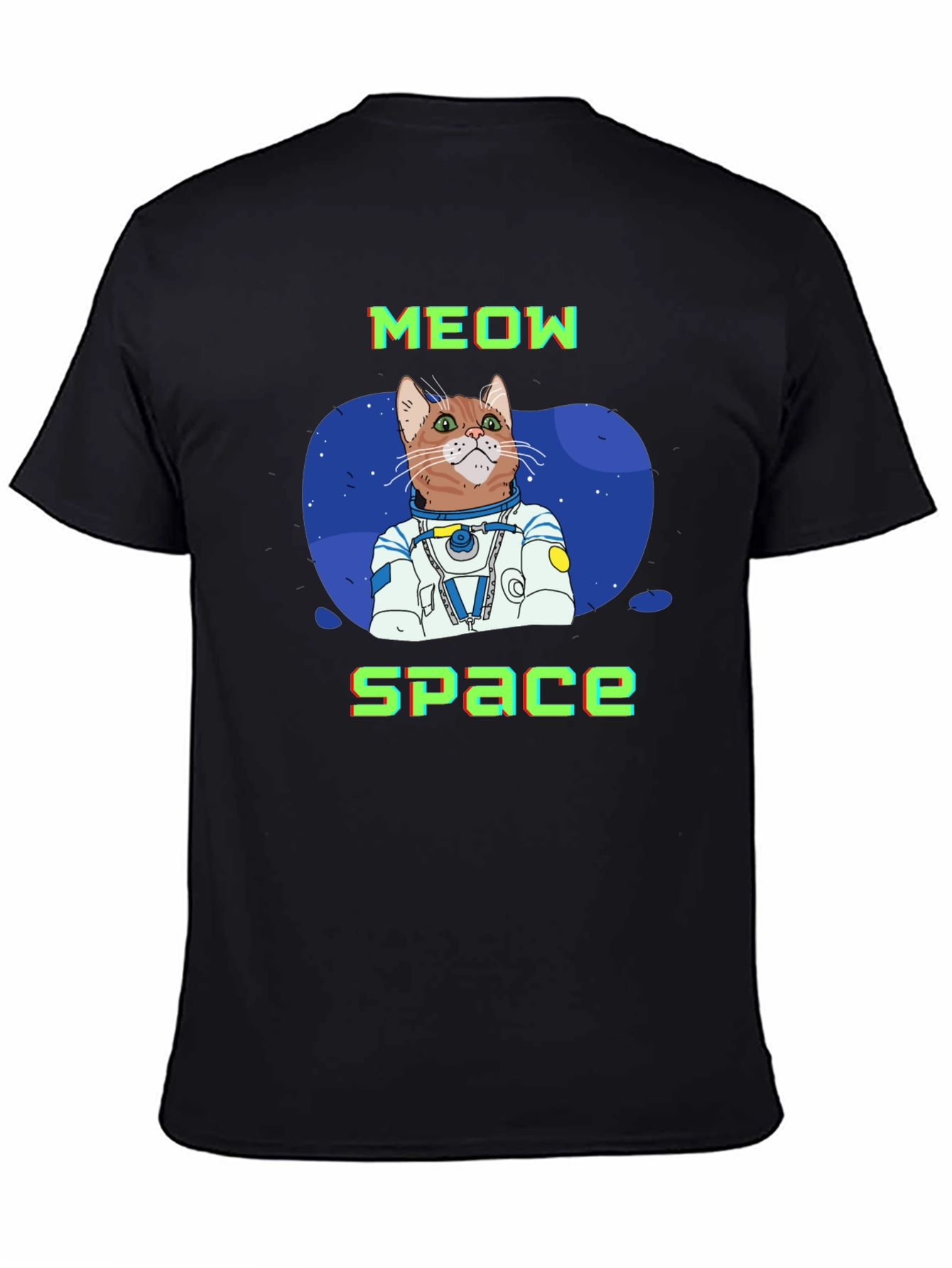 Meow Space Cat Astronaut T-Shirt - Black