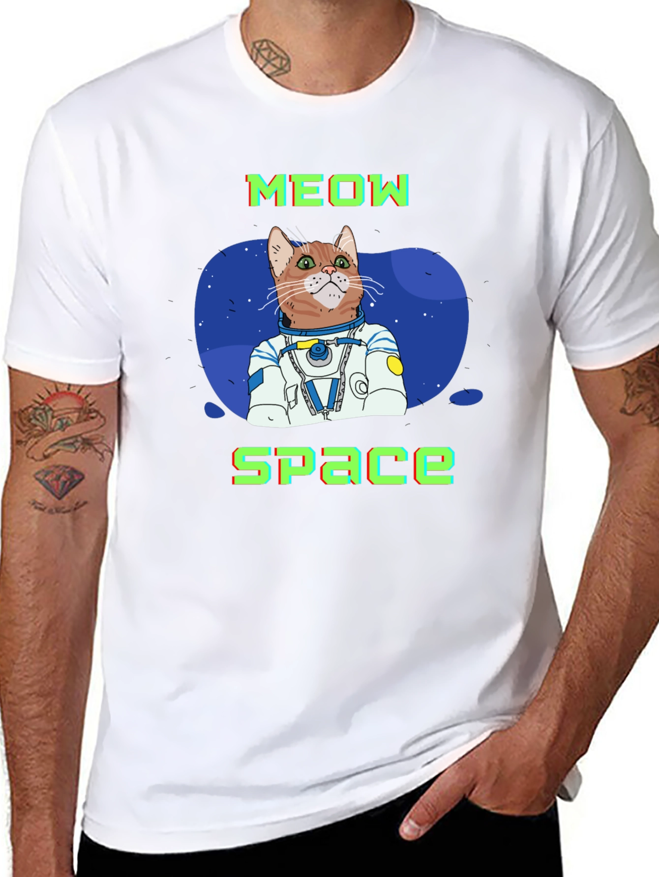Meow Space Cat Astronaut T-Shirt - Black