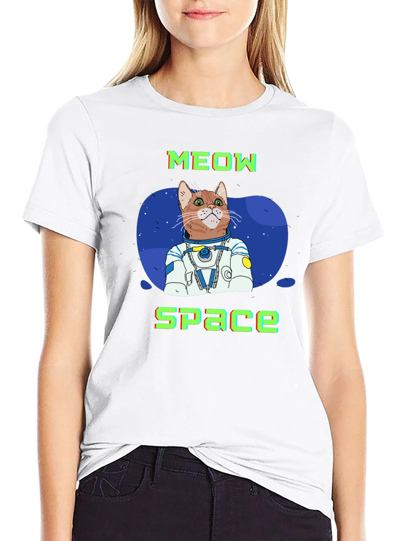 Meow Space Cat Astronaut T-Shirt - Black