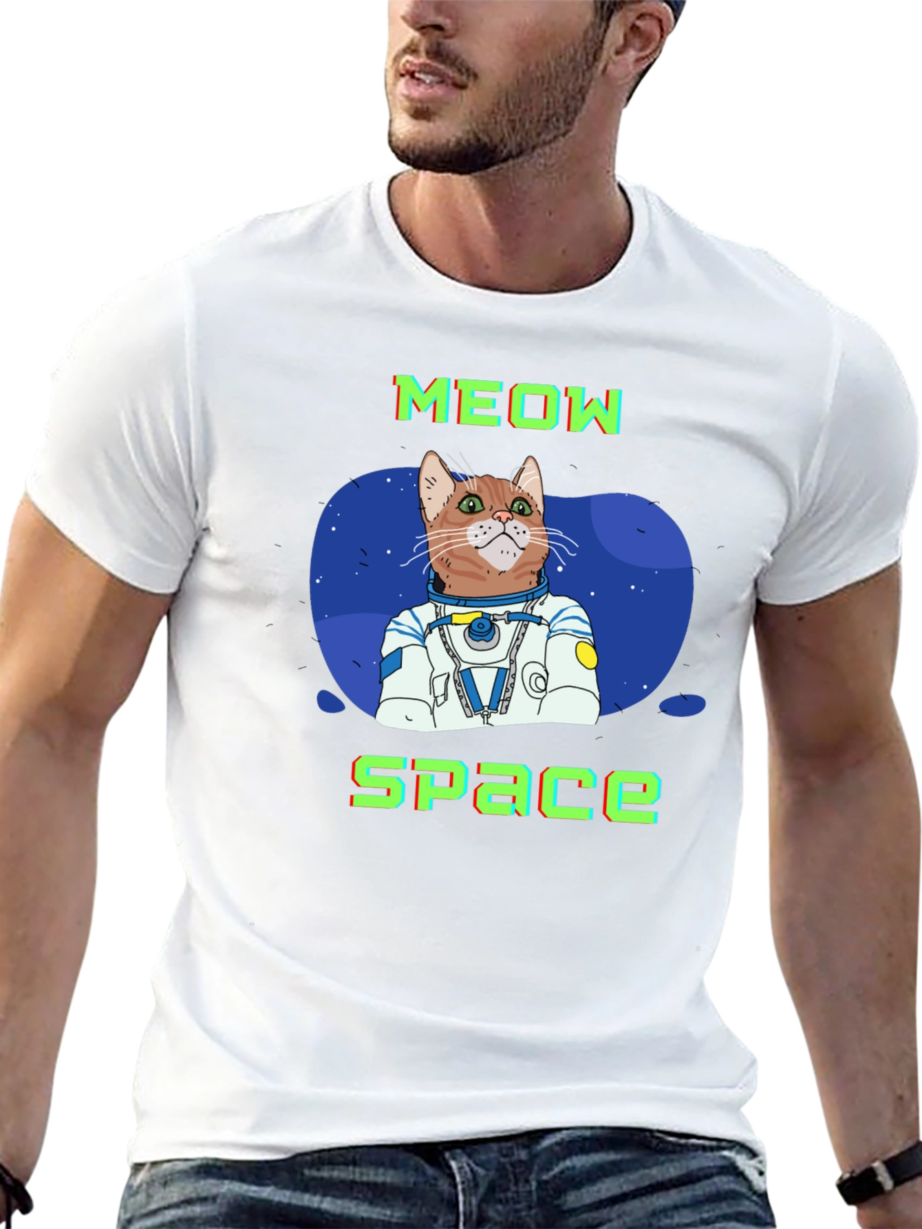 Meow Space Cat Astronaut T-Shirt - Black
