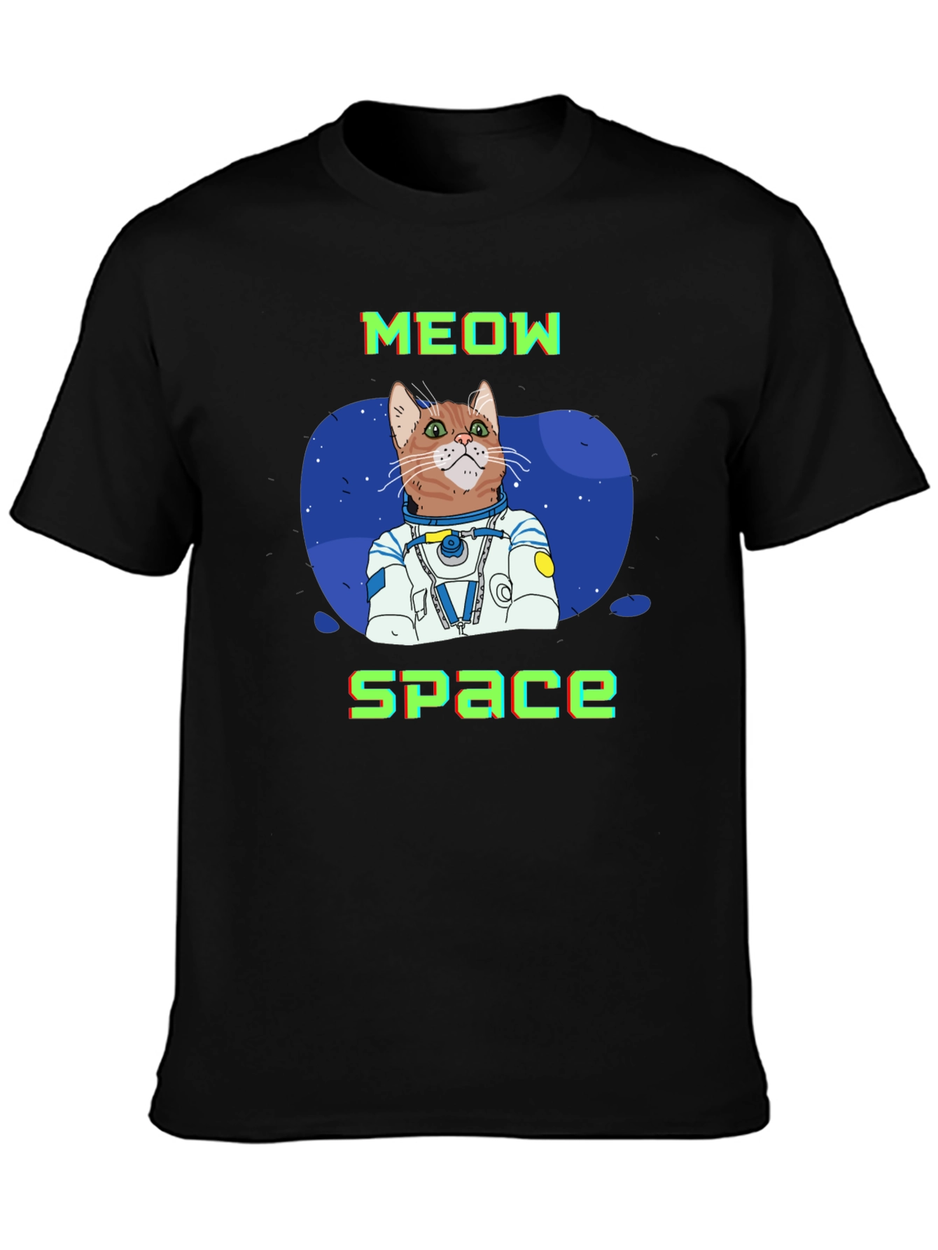 Meow Space Cat Astronaut T-Shirt - Black