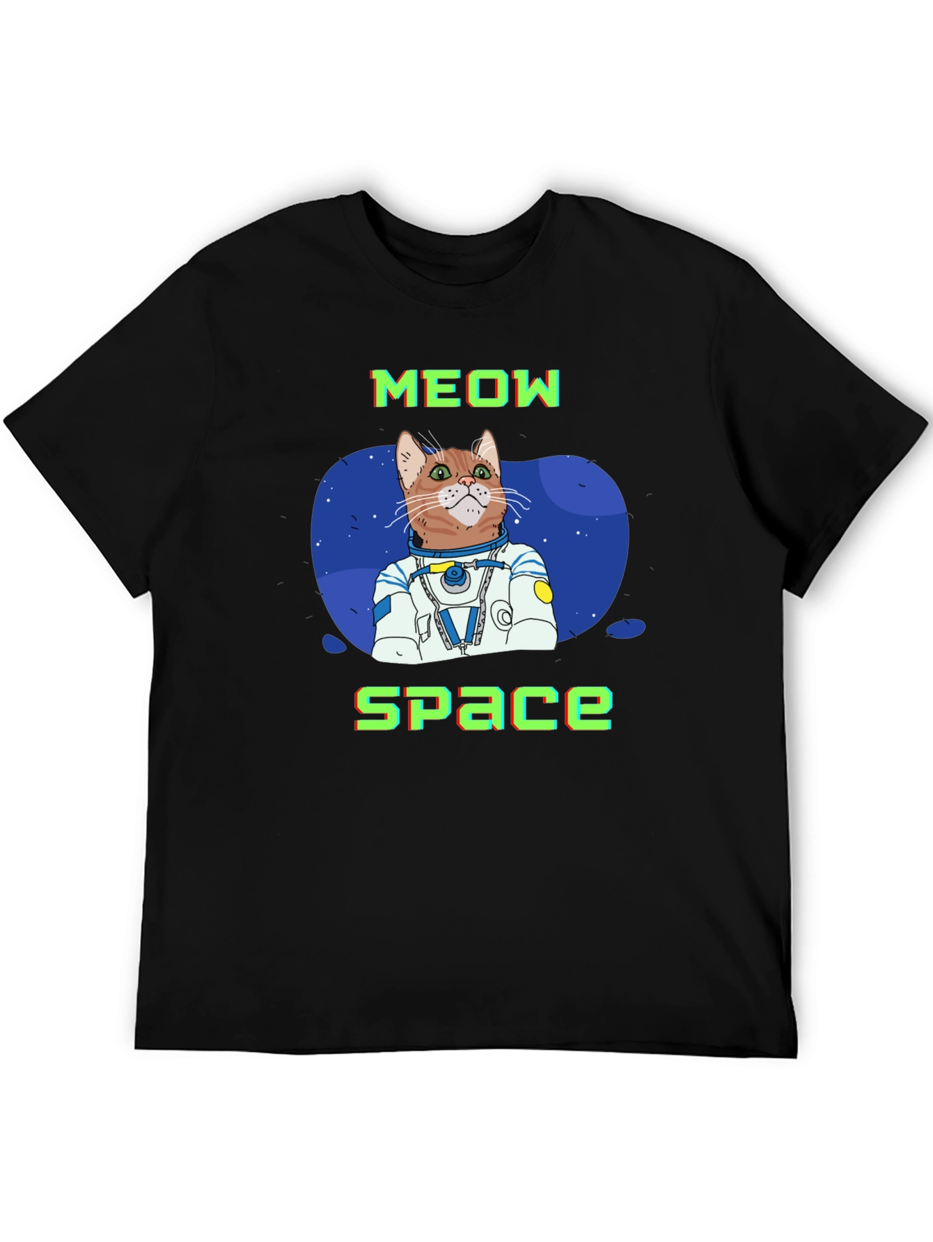 Meow Space Cat Astronaut T-Shirt - Black