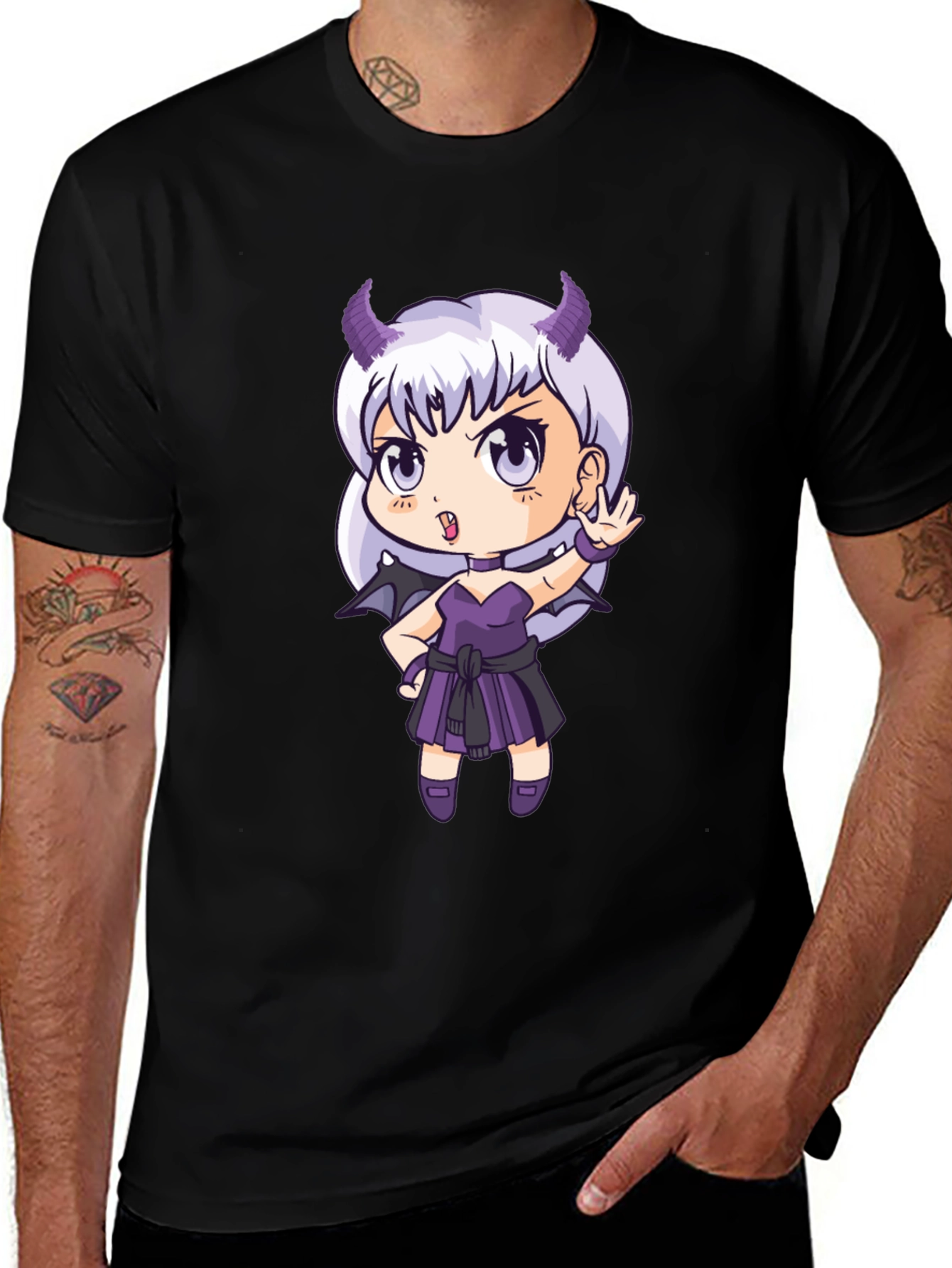 Anime Devil Girl T-Shirt - Black Cotton Tee