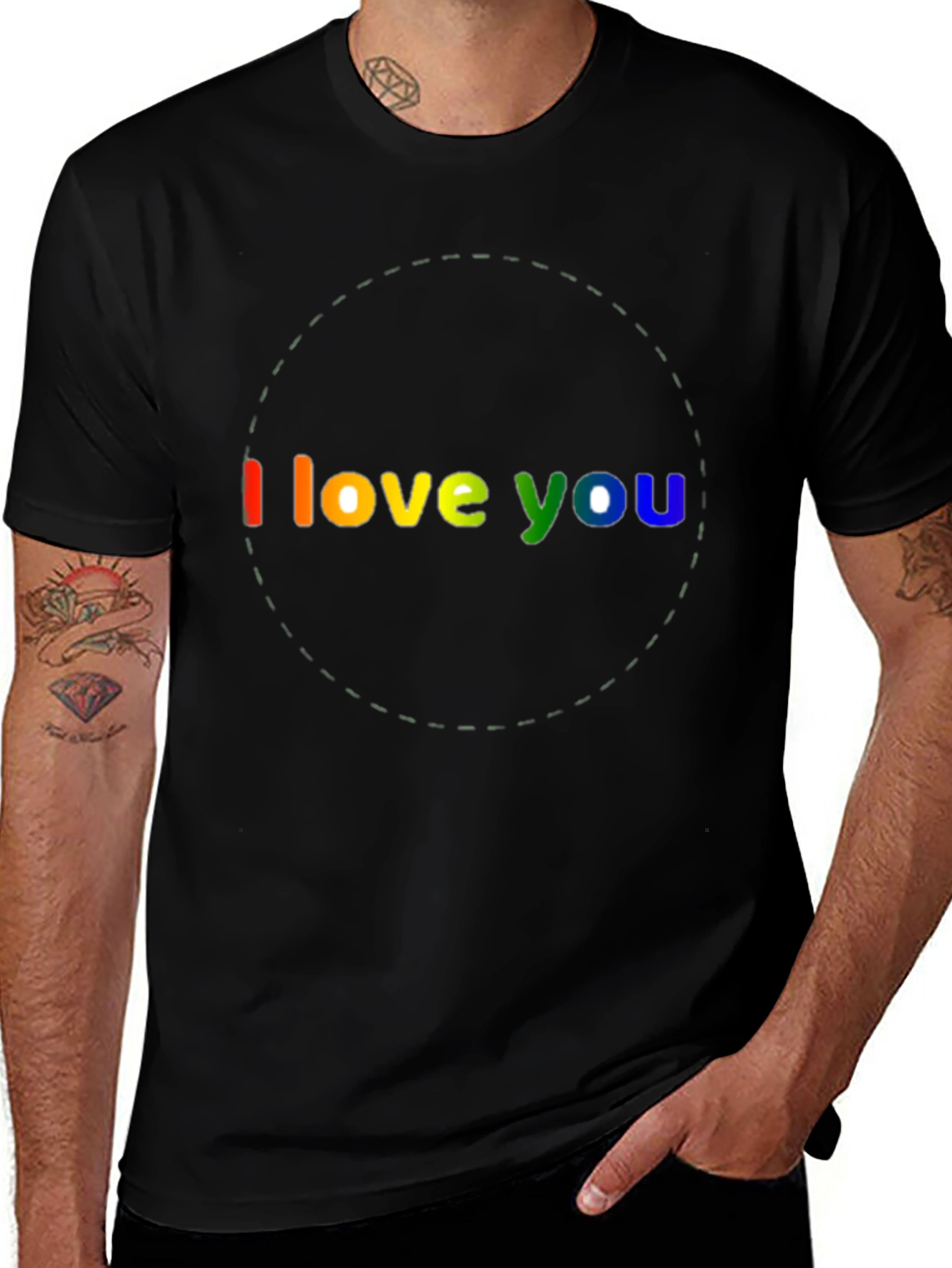 I Love You Rainbow Graphic Black T-Shirt