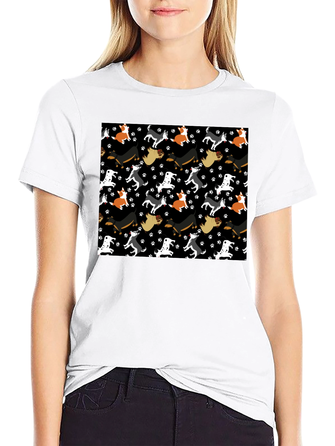 Dog Pattern Crew Neck T-Shirt