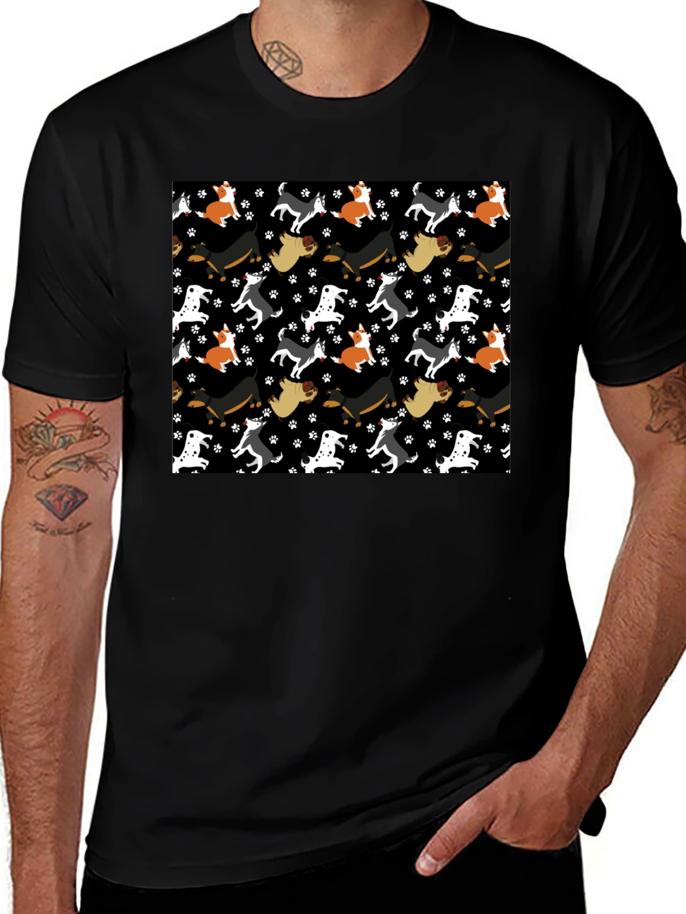 Dog Pattern Crew Neck T-Shirt