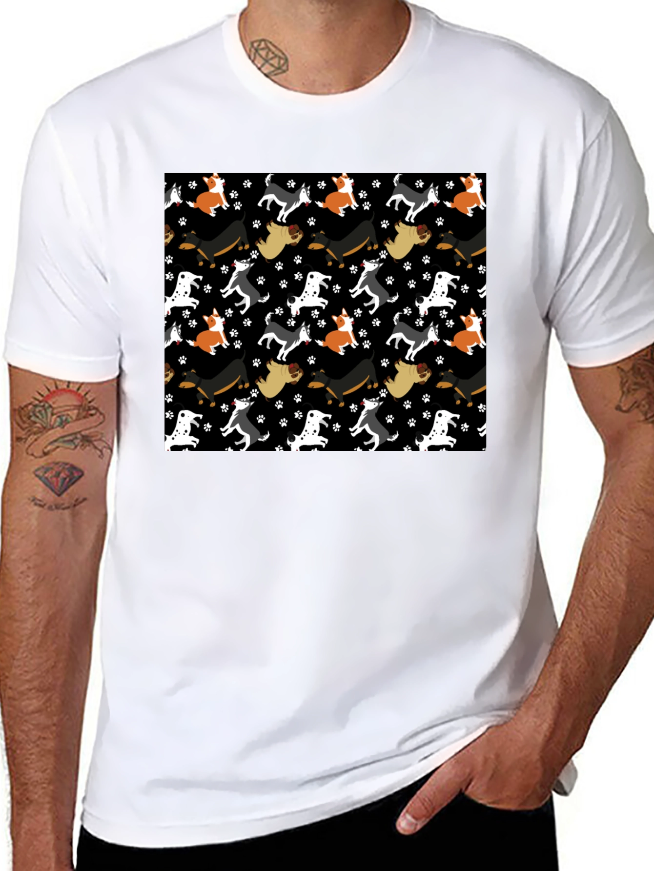 Dog Pattern Crew Neck T-Shirt