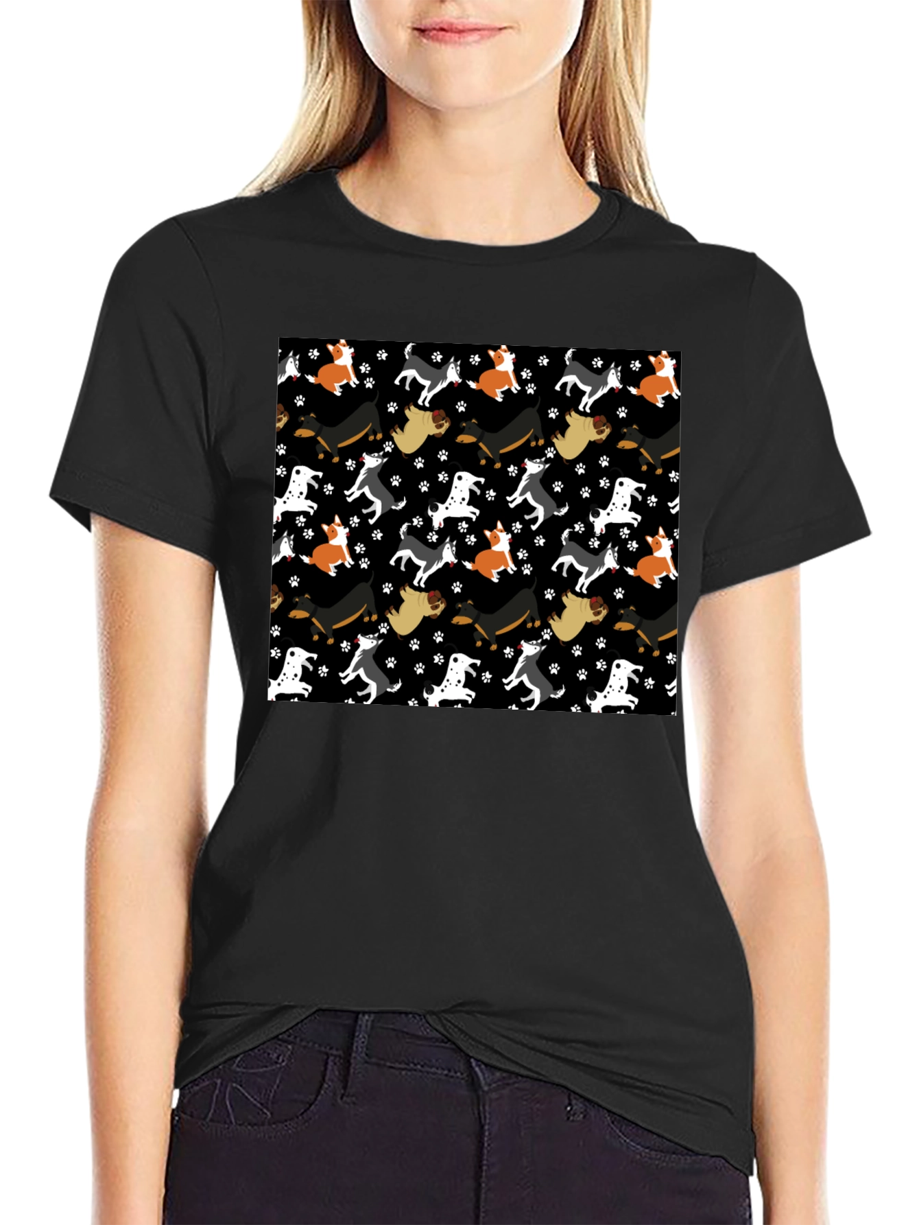 Dog Pattern Crew Neck T-Shirt