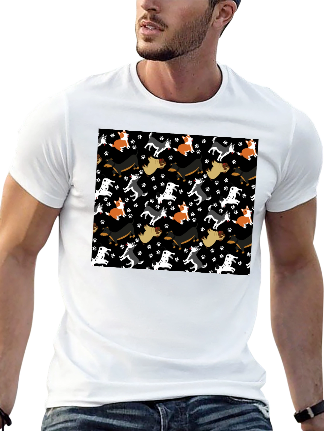 Dog Pattern Crew Neck T-Shirt