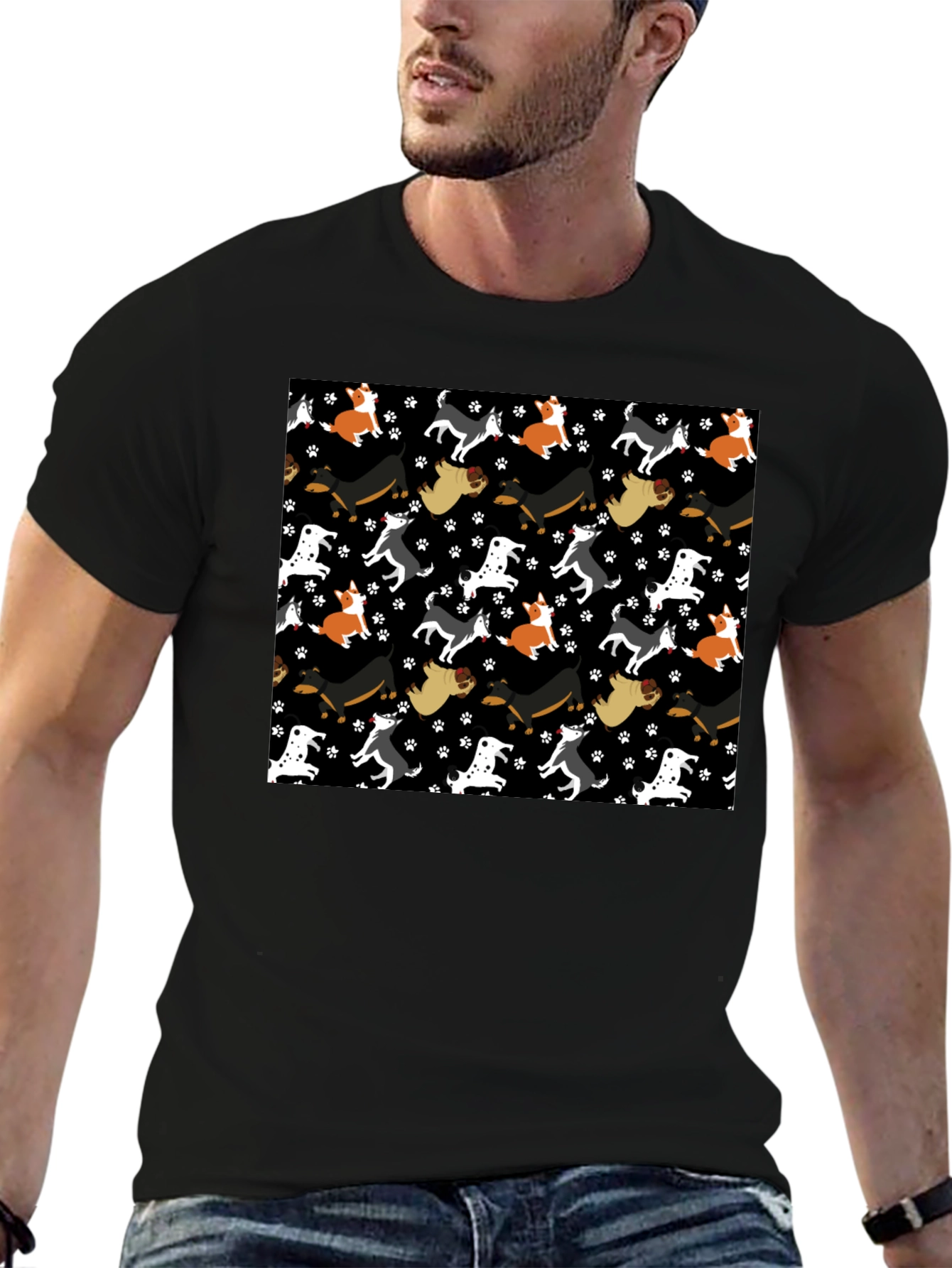 Dog Pattern Crew Neck T-Shirt