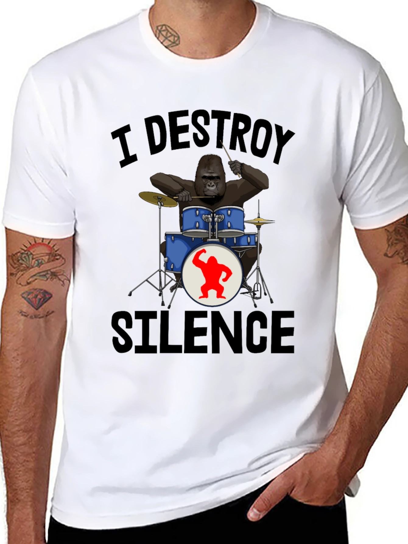 I Destroy Silence Gorilla Drummer T-Shirt
