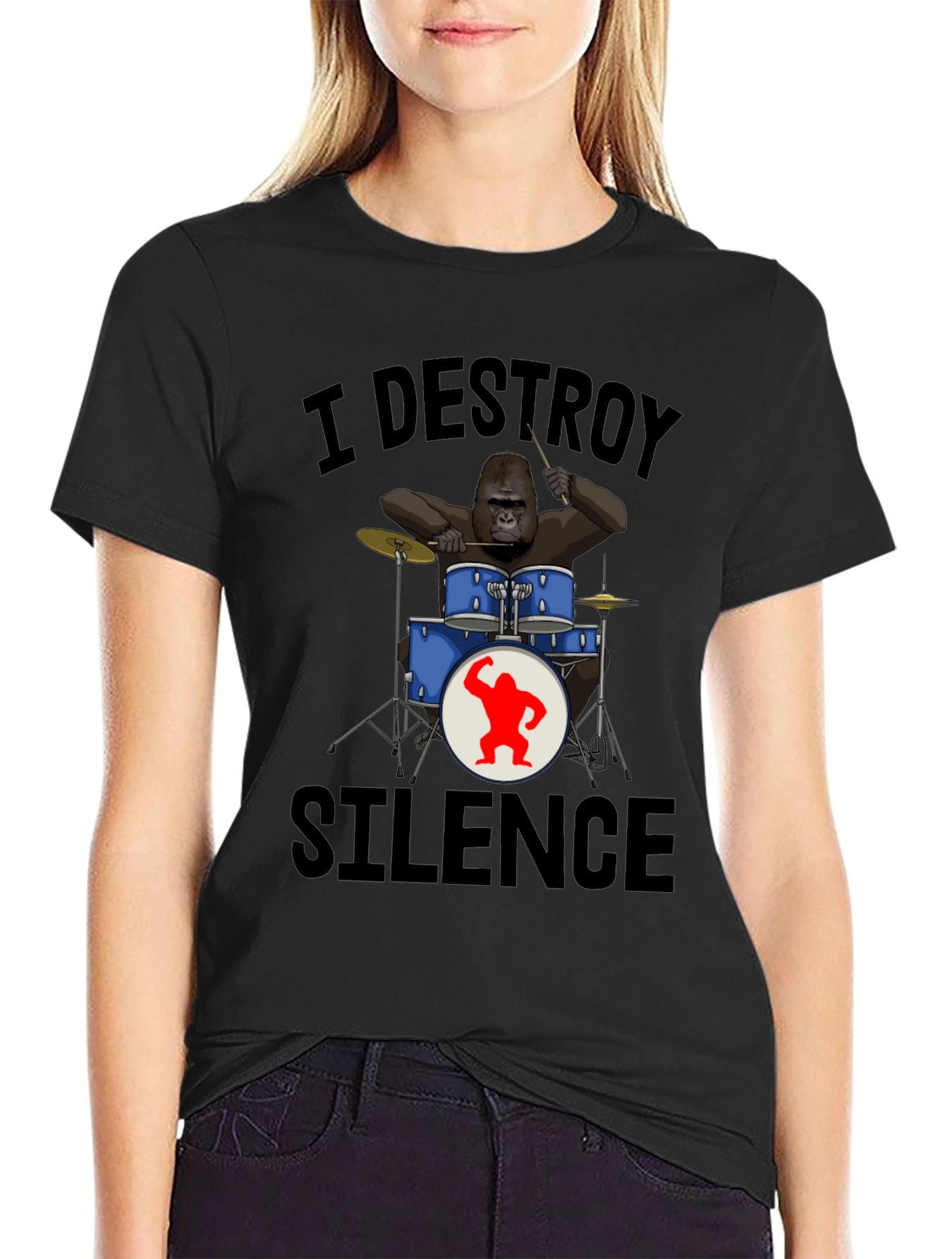 I Destroy Silence Gorilla Drummer T-Shirt
