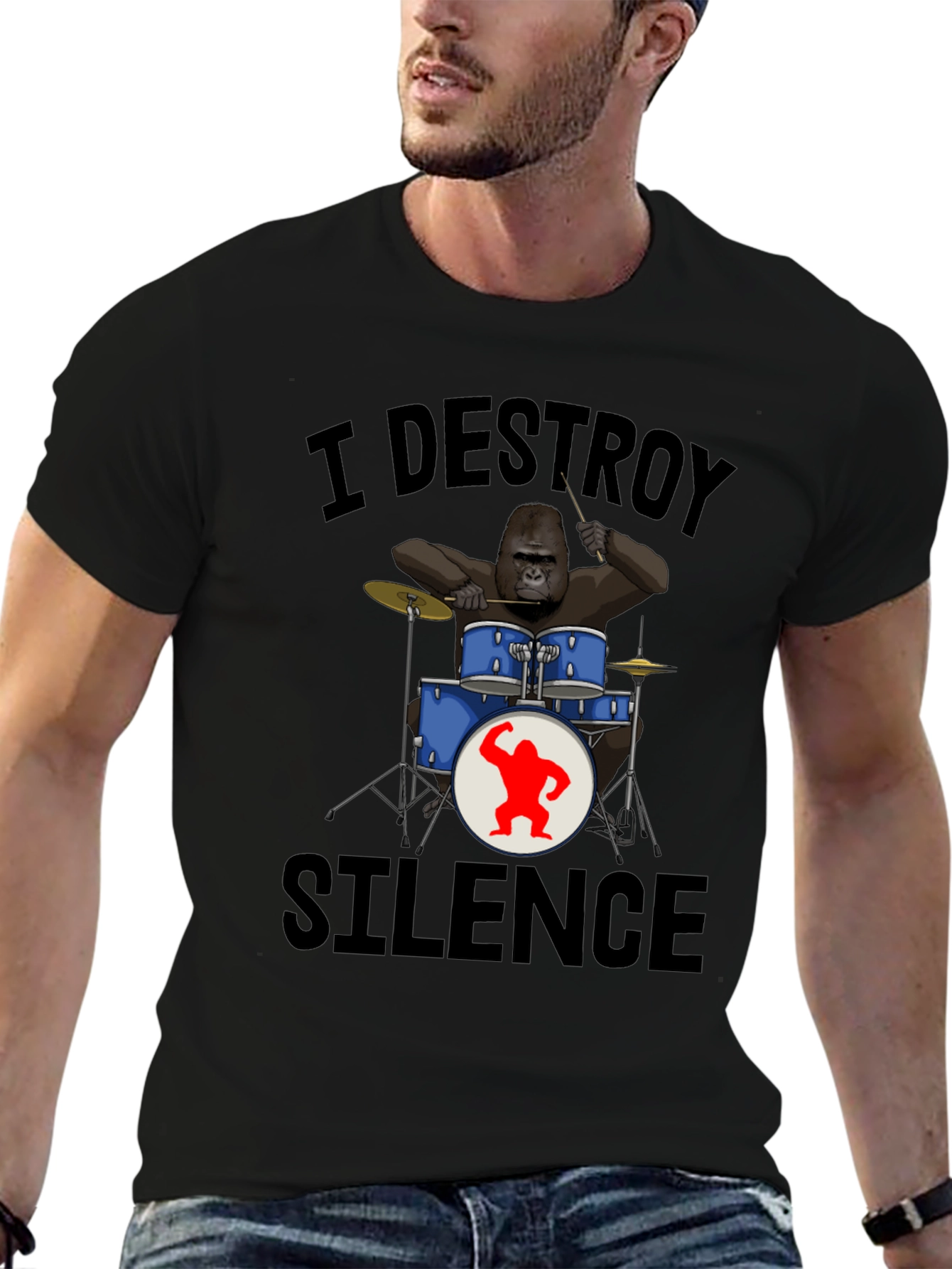 I Destroy Silence Gorilla Drummer T-Shirt