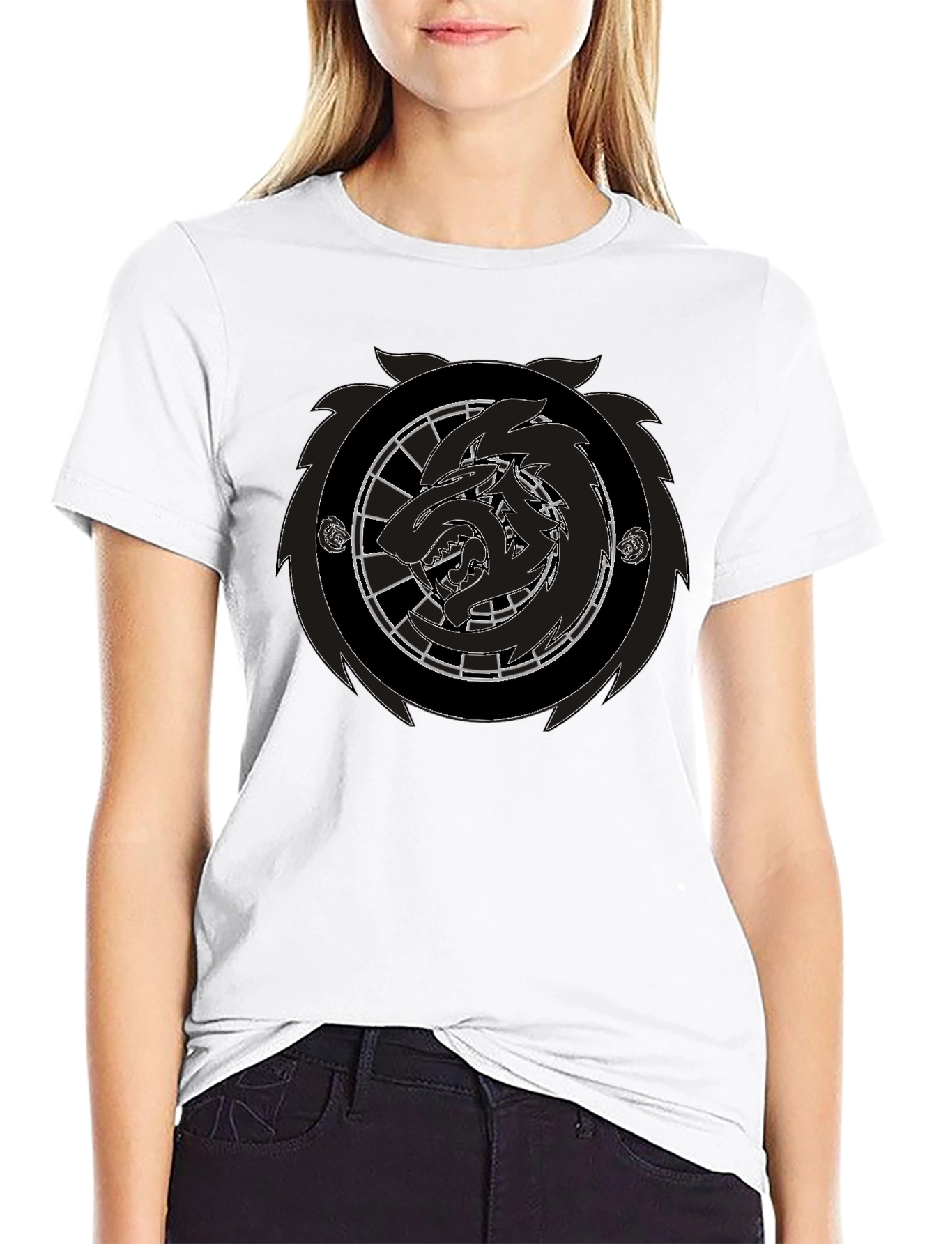 Black Wolf Emblem Graphic Tee - Mens Fashion