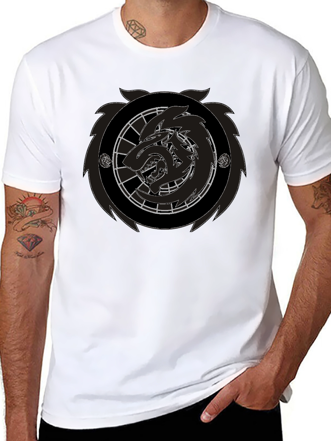 Black Wolf Emblem Graphic Tee - Mens Fashion