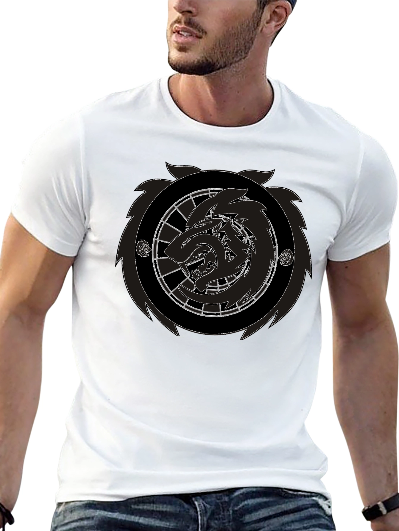 Black Wolf Emblem Graphic Tee - Mens Fashion