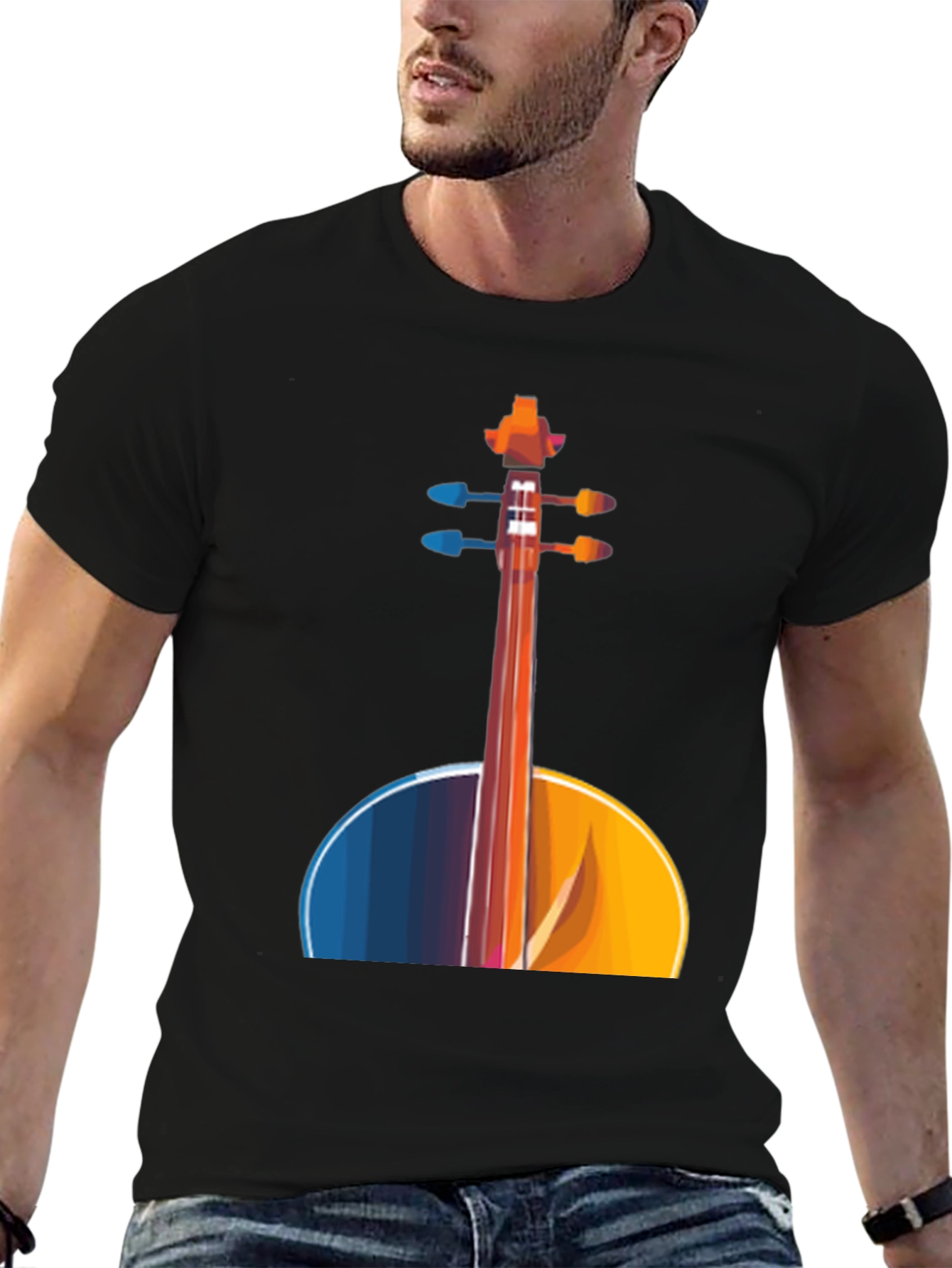 Abstract Cello Graphic Tee - Black Musical Shirt