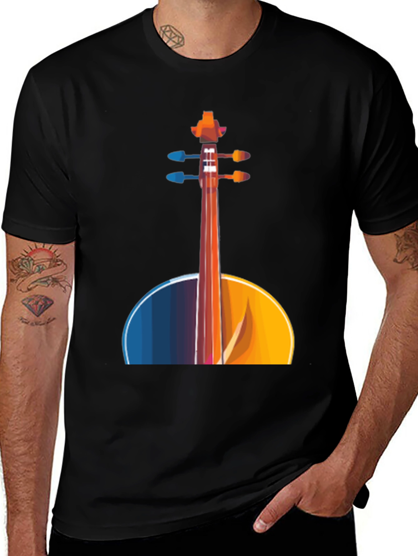 Abstract Cello Graphic Tee - Black Musical Shirt