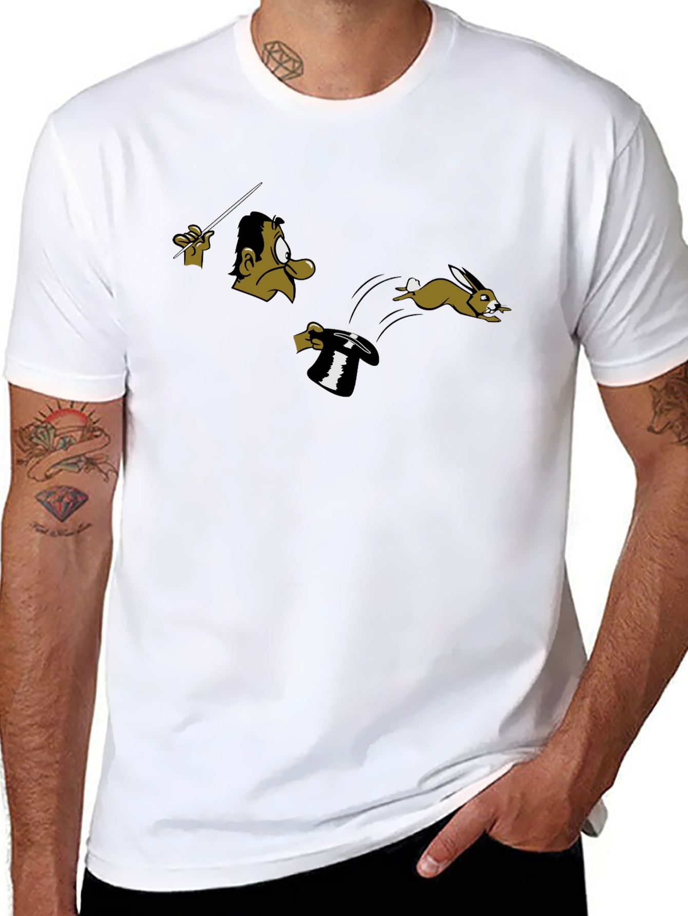 Magician & Rabbit Graphic Tee - Black Cotton T-Shirt