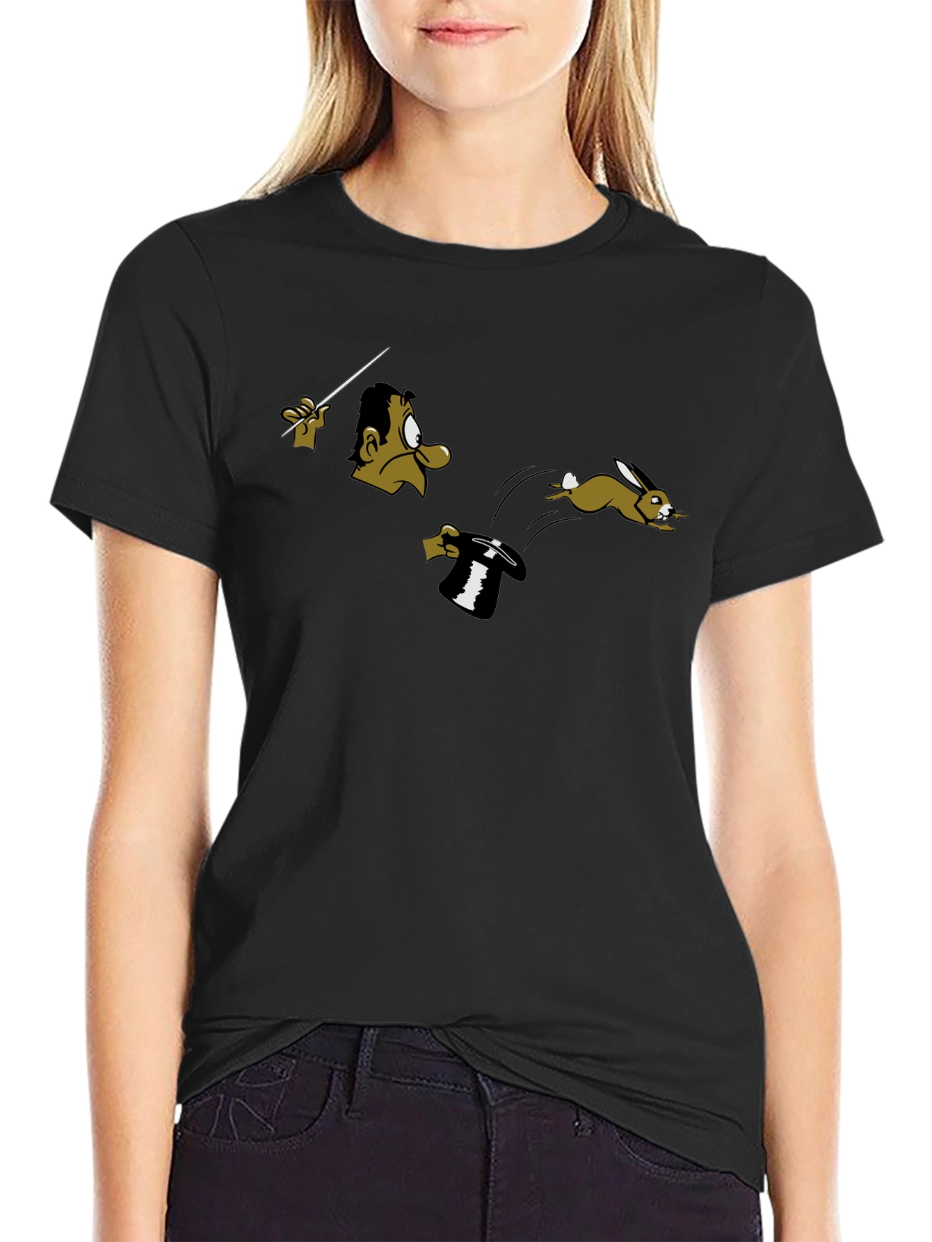 Magician & Rabbit Graphic Tee - Black Cotton T-Shirt